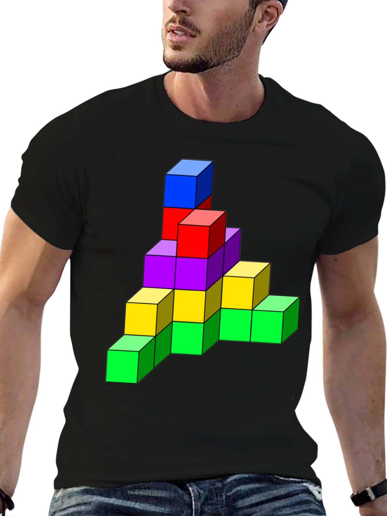 Tetris Cube Graphic Tee - Funky Black T-Shirt