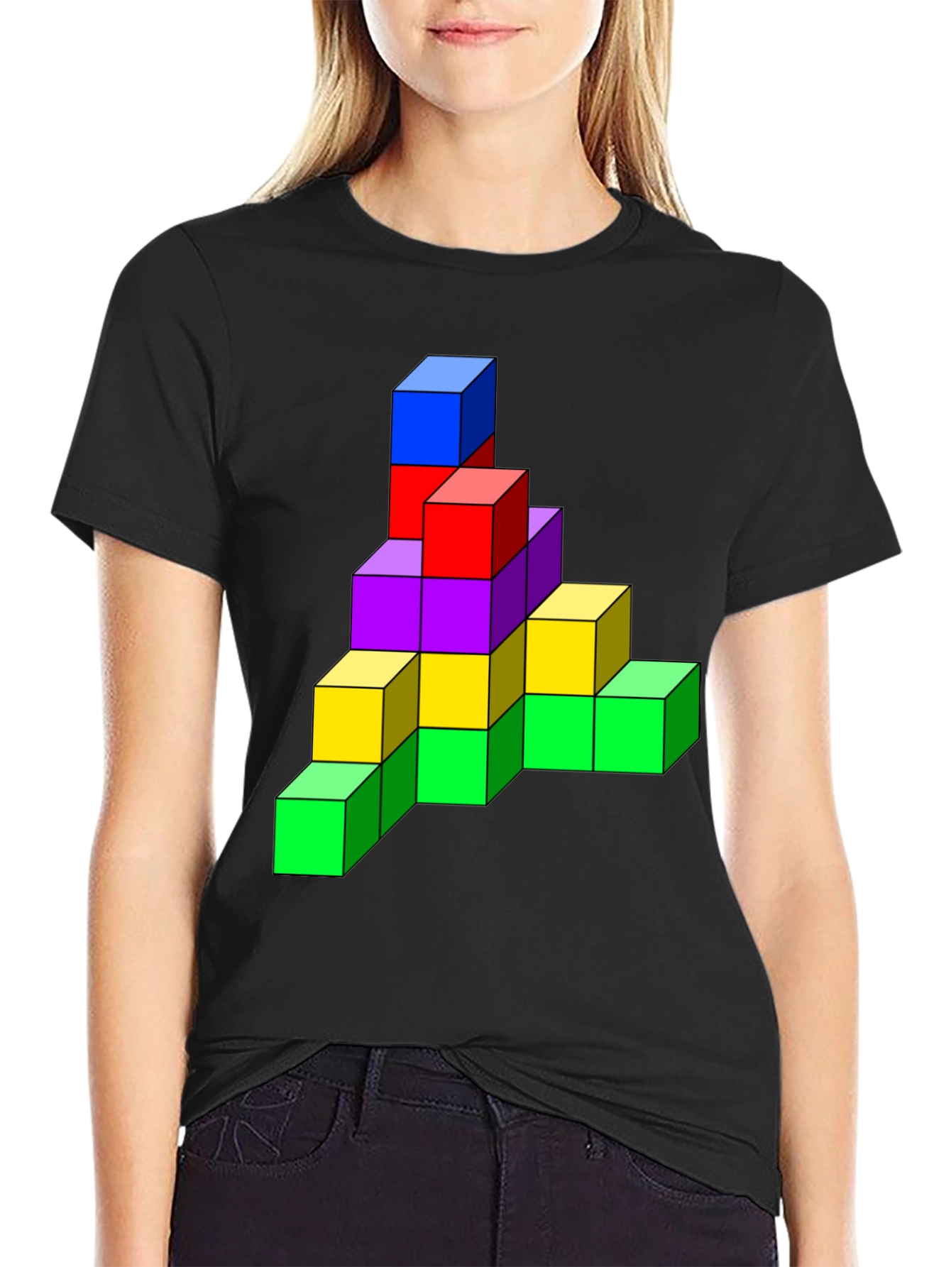Tetris Cube Graphic Tee - Funky Black T-Shirt