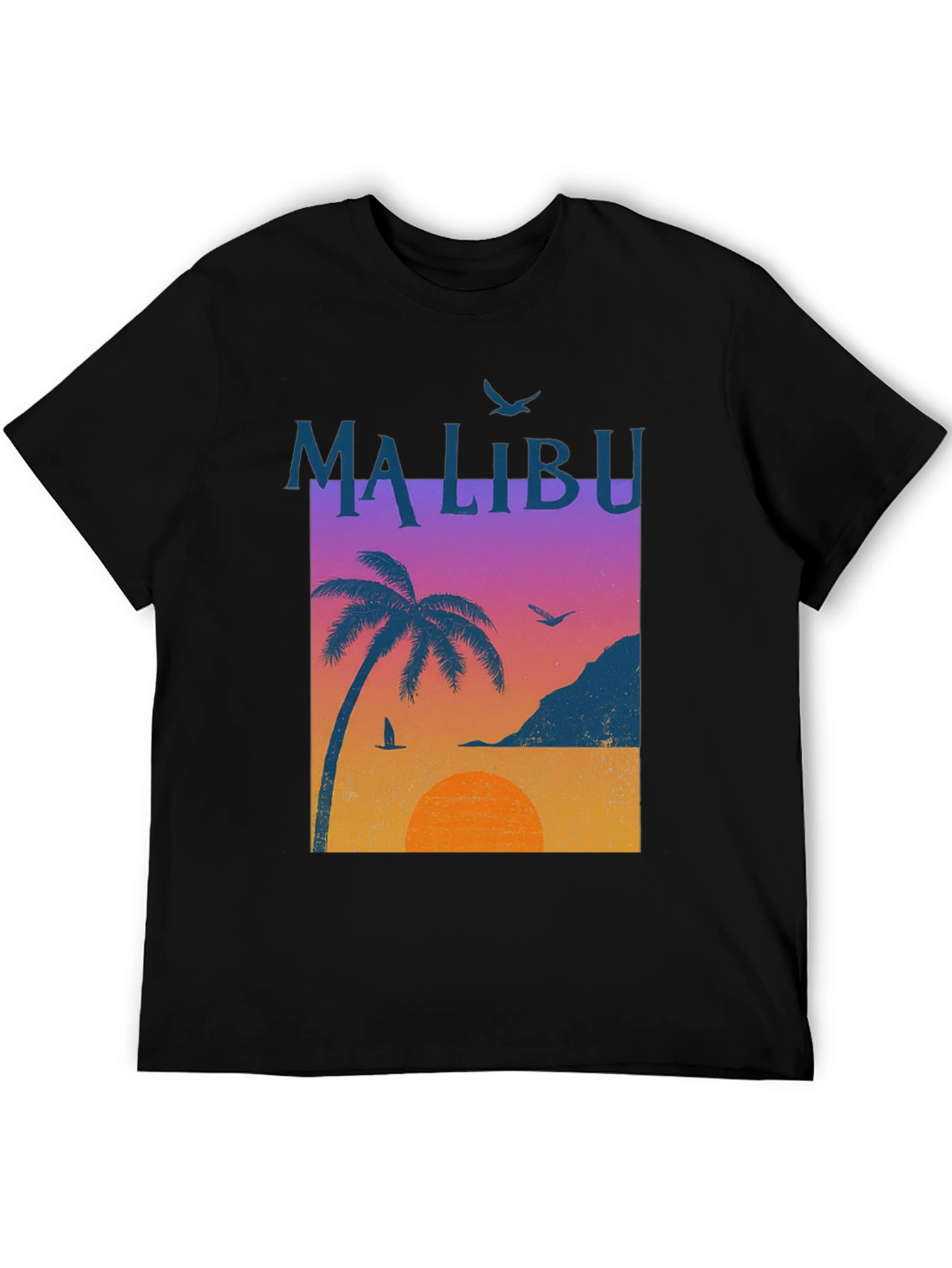 Malibu Sunset Graphic Tee - Black Cotton T-Shirt