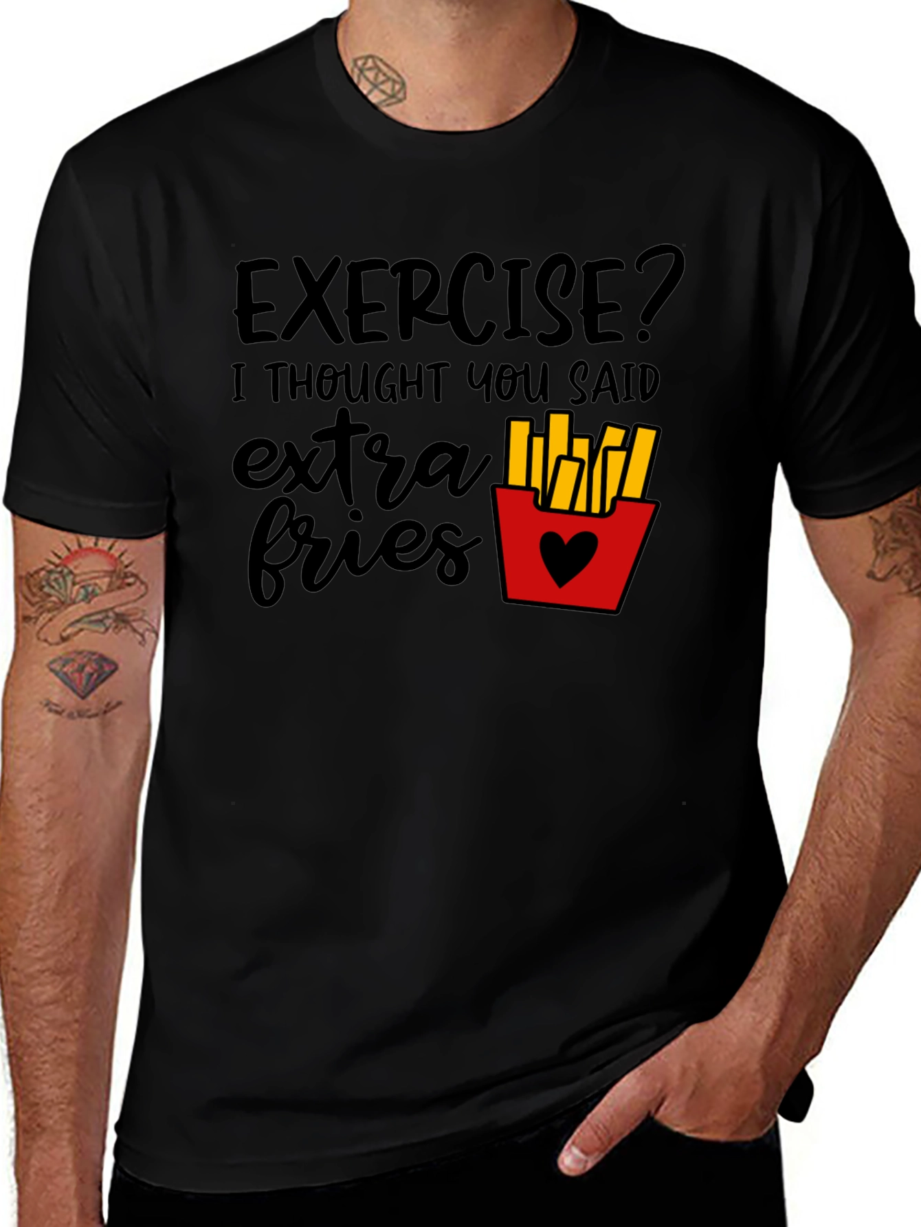 Exercise? Extra Fries Black T-Shirt