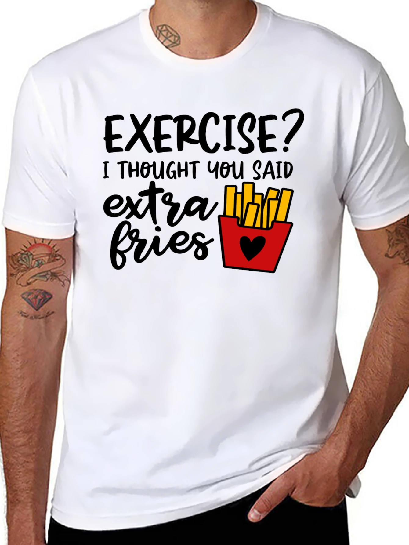 Exercise? Extra Fries Black T-Shirt
