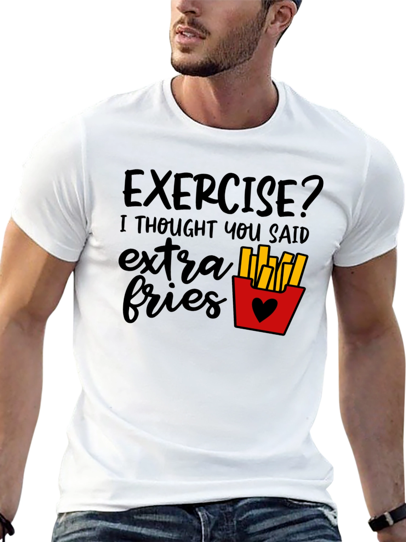 Exercise? Extra Fries Black T-Shirt