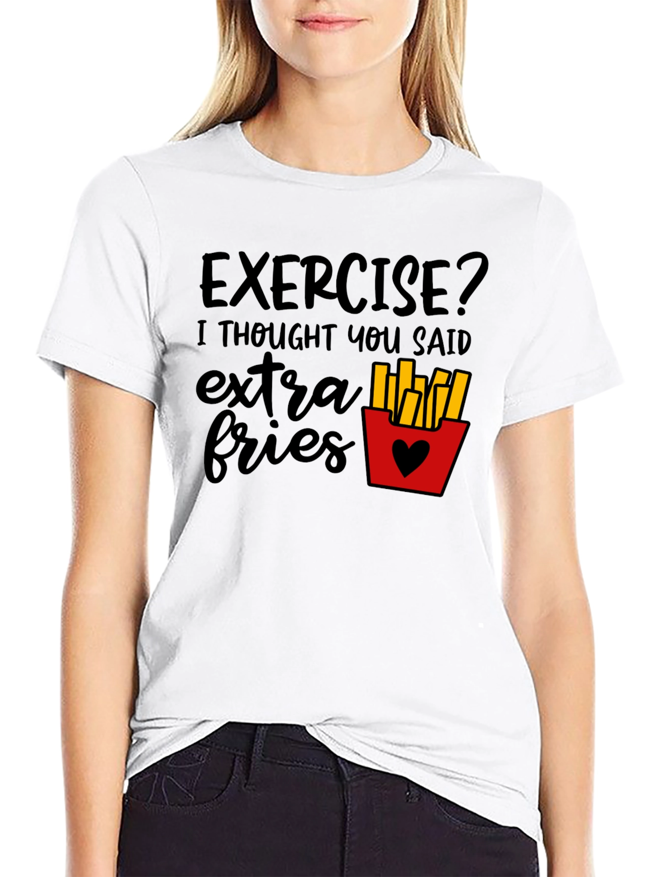Exercise? Extra Fries Black T-Shirt