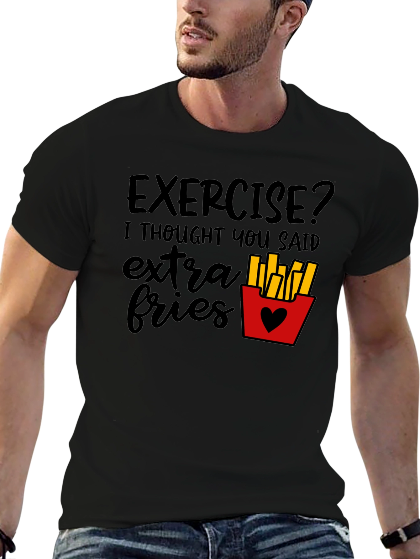 Exercise? Extra Fries Black T-Shirt