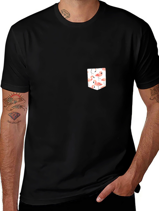 Black T-Shirt with Flamingo Pocket