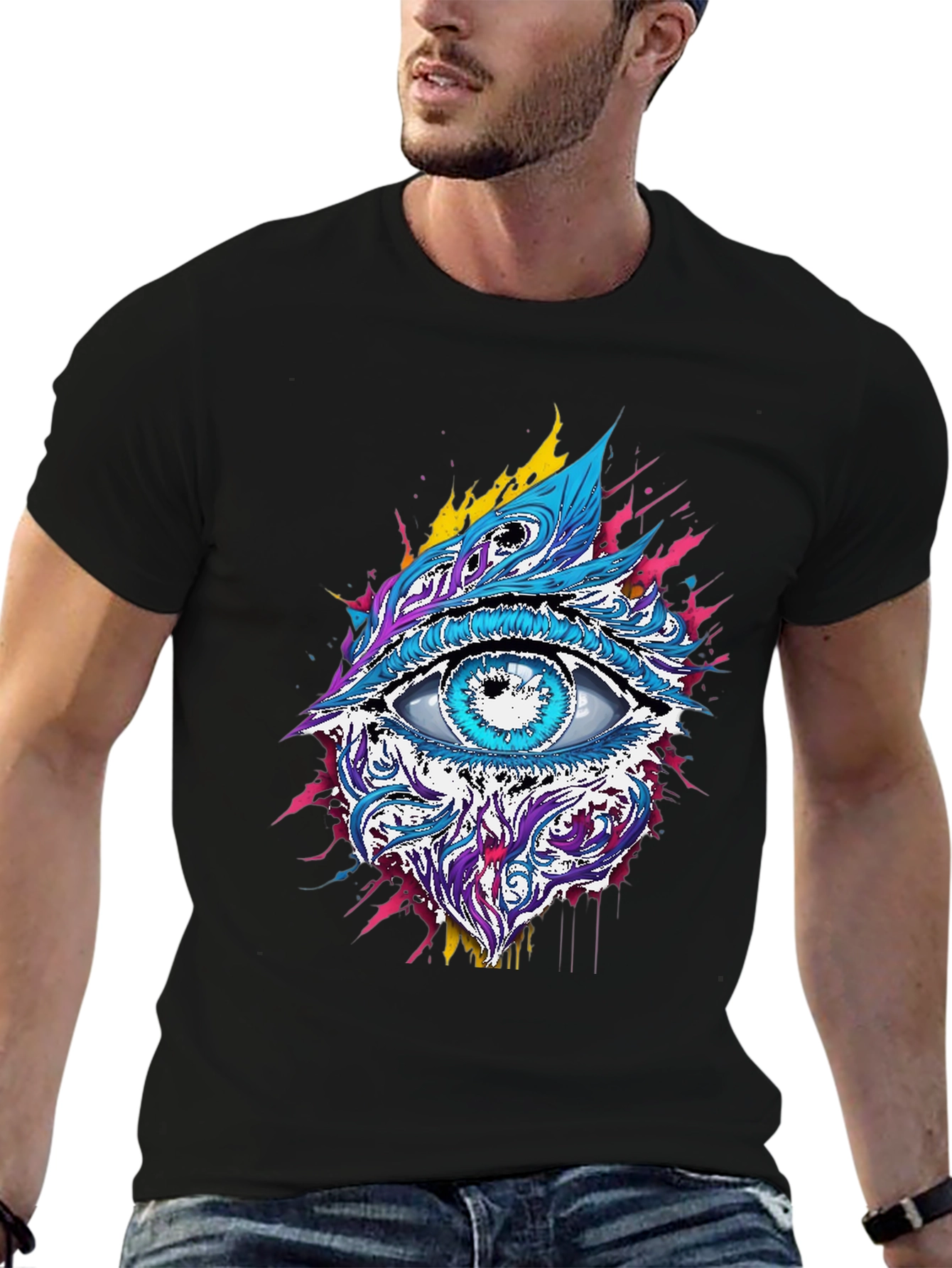 Psychedelic Eye Graphic Tee - Black Cotton Blend