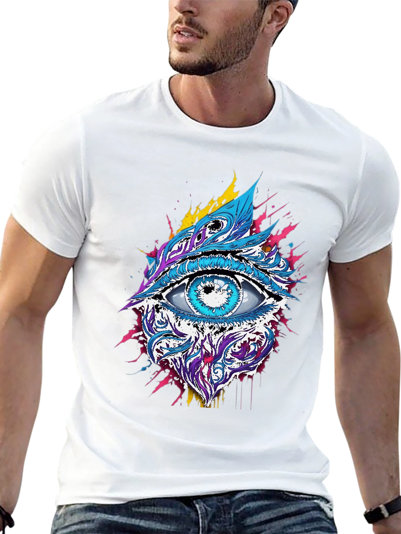 Psychedelic Eye Graphic Tee - Black Cotton Blend