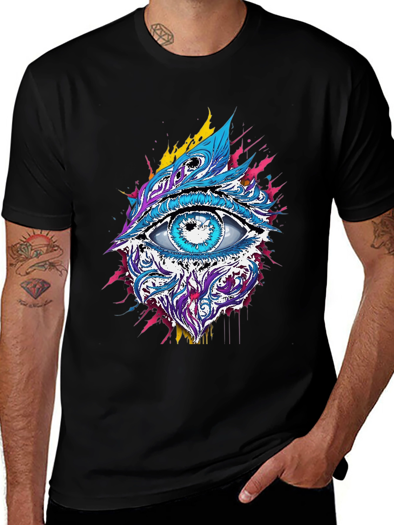 Psychedelic Eye Graphic Tee - Black Cotton Blend