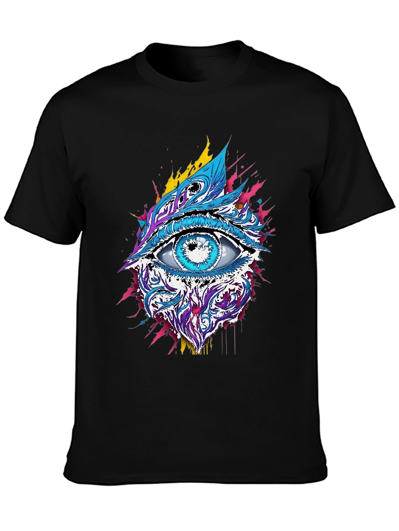 Psychedelic Eye Graphic Tee - Black Cotton Blend