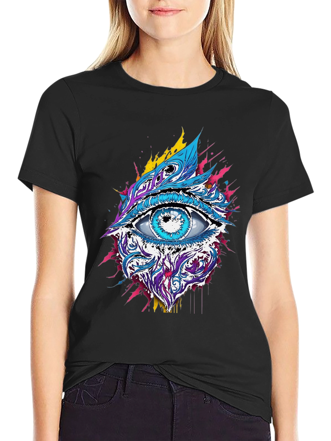 Psychedelic Eye Graphic Tee - Black Cotton Blend