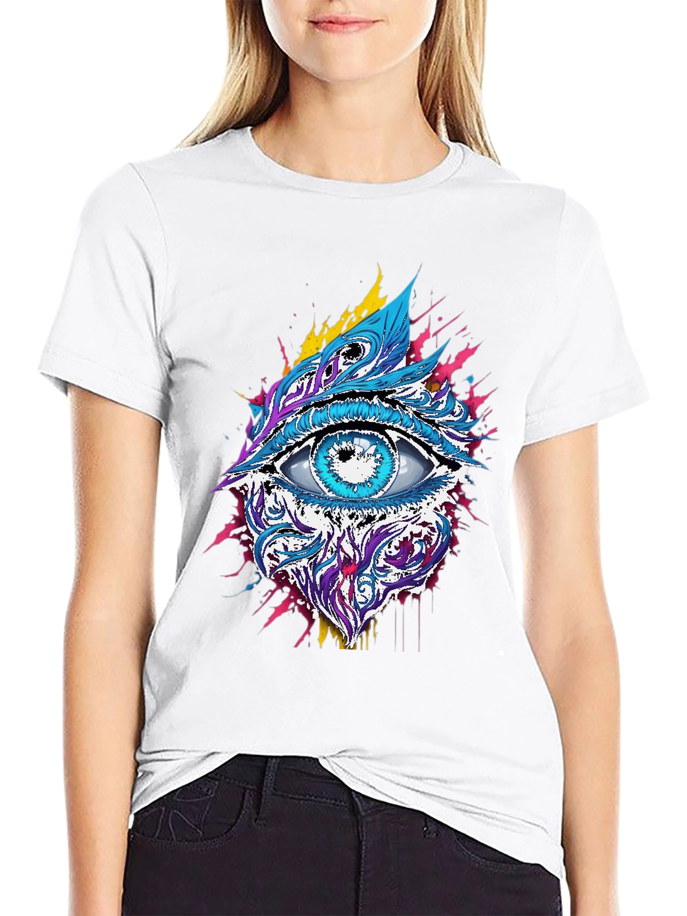 Psychedelic Eye Graphic Tee - Black Cotton Blend
