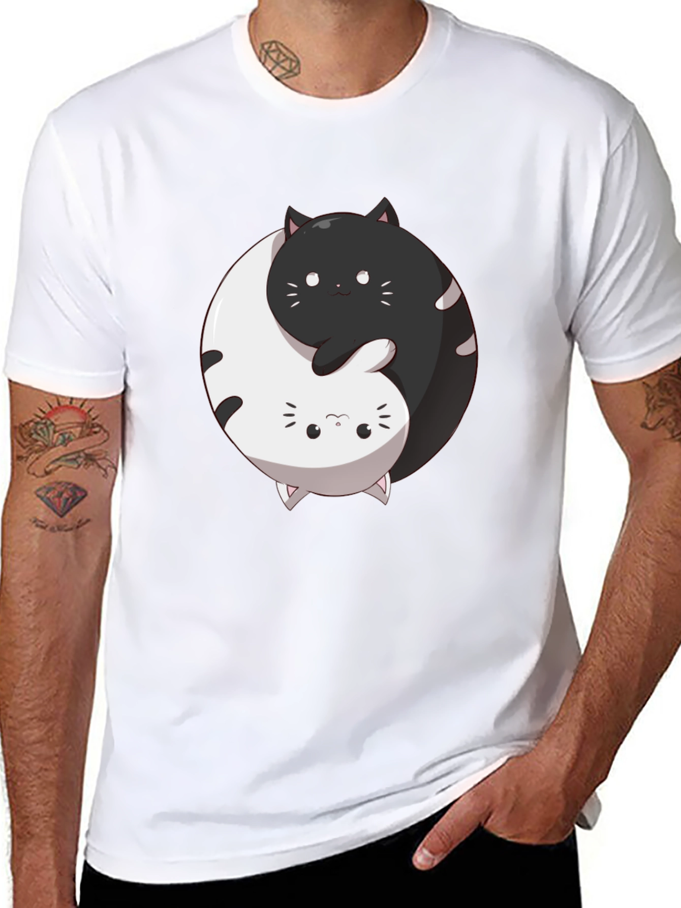Yin Yang Cats Graphic Tee - Harmony & Balance