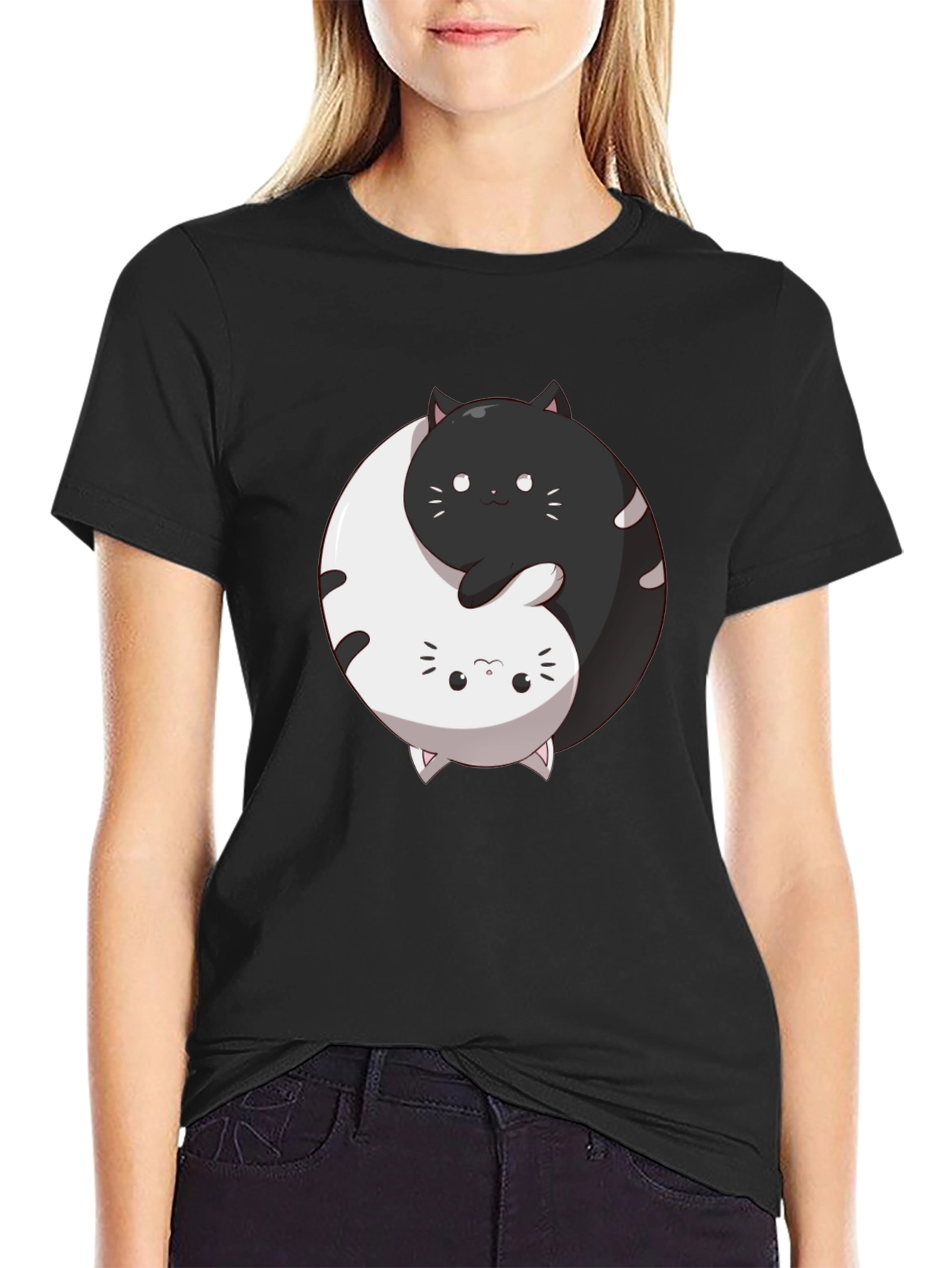 Yin Yang Cats Graphic Tee - Harmony & Balance