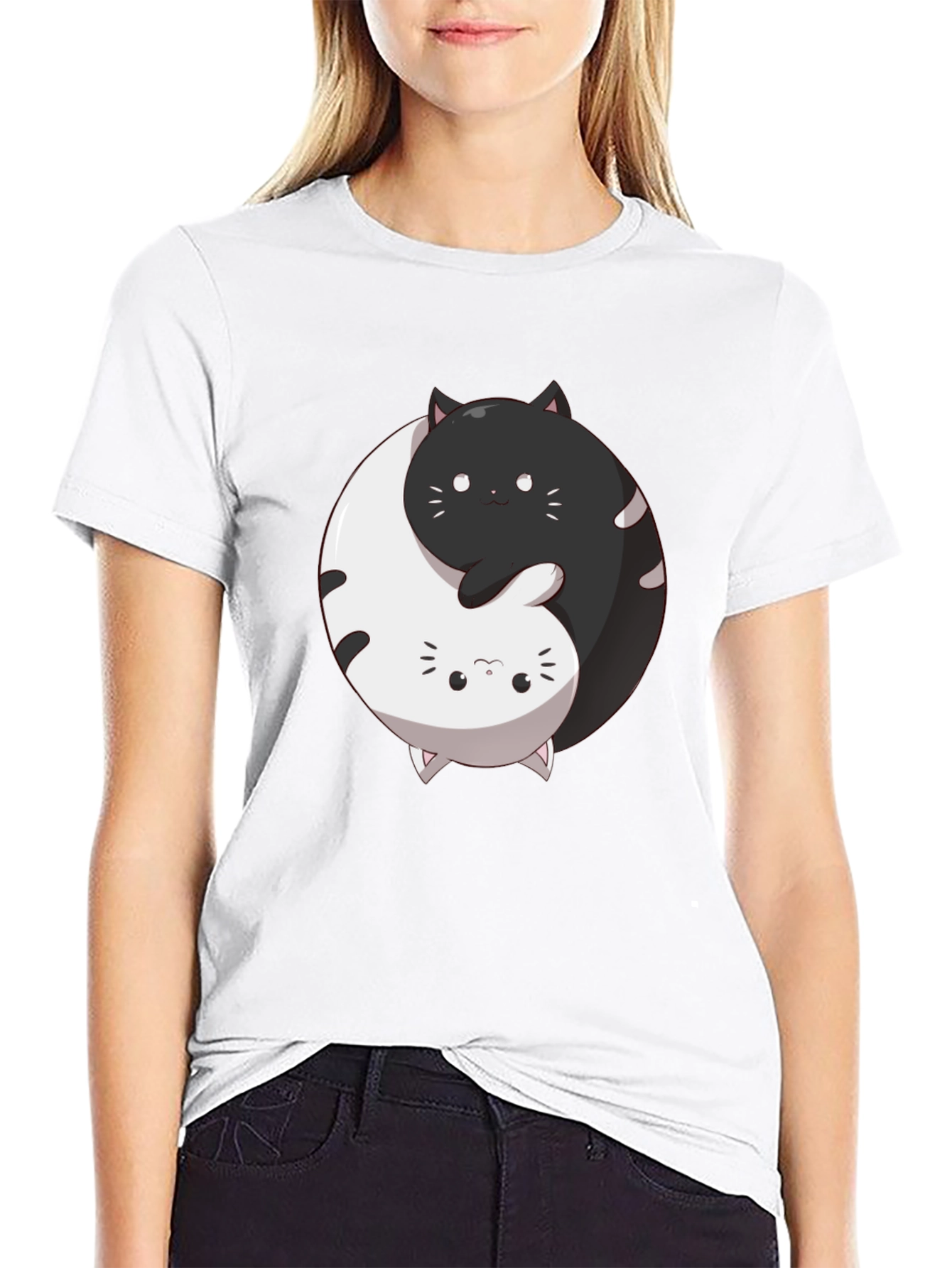 Yin Yang Cats Graphic Tee - Harmony & Balance