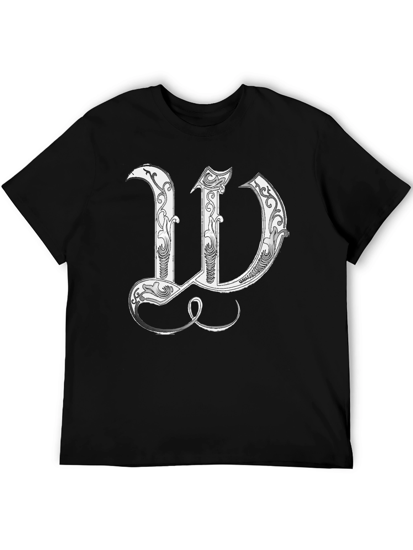 Black T-Shirt with Decorative Letter W