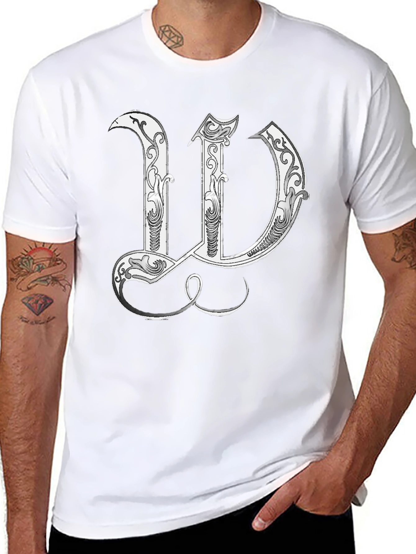 Black T-Shirt with Decorative Letter W