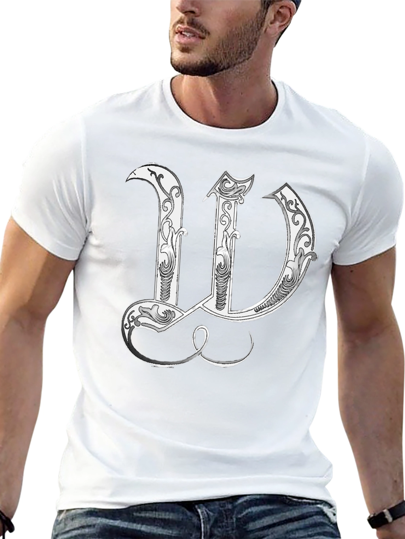 Black T-Shirt with Decorative Letter W