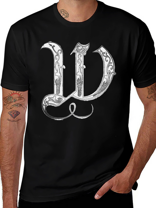 Black T-Shirt with Decorative Letter W