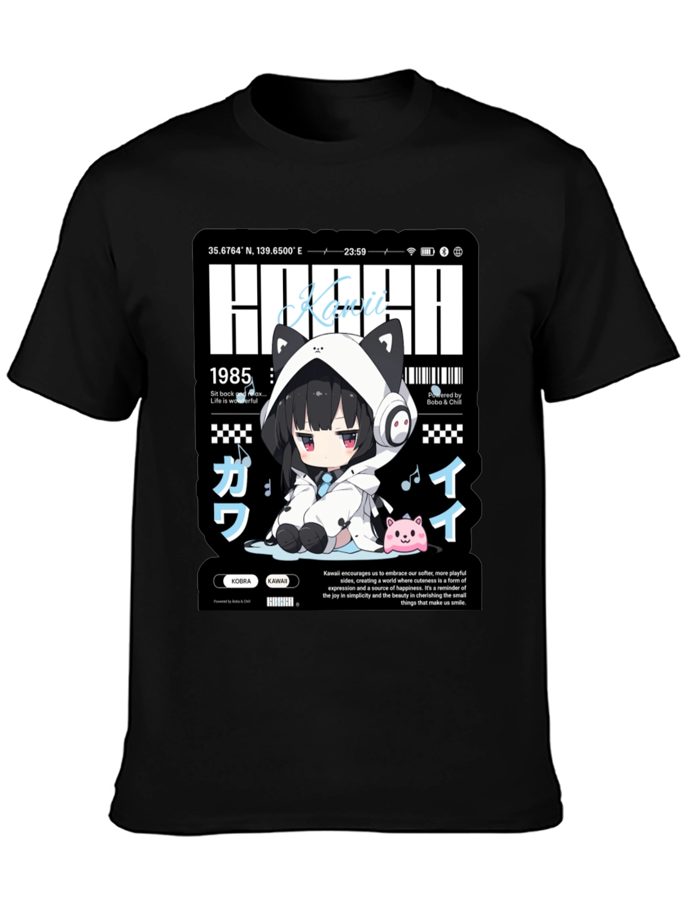 Kawaii Anime Graphic Print Black T-Shirt
