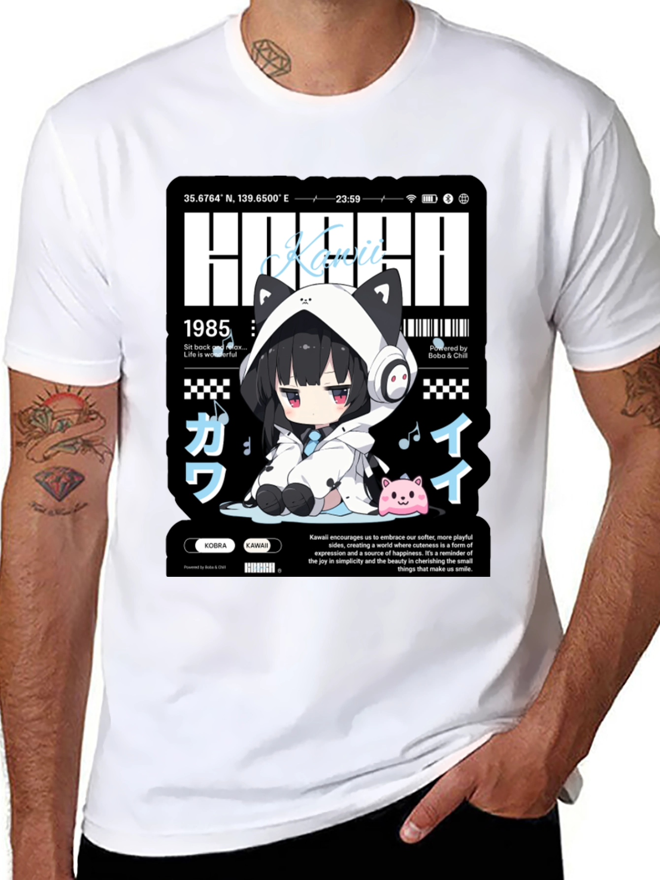 Kawaii Anime Graphic Print Black T-Shirt