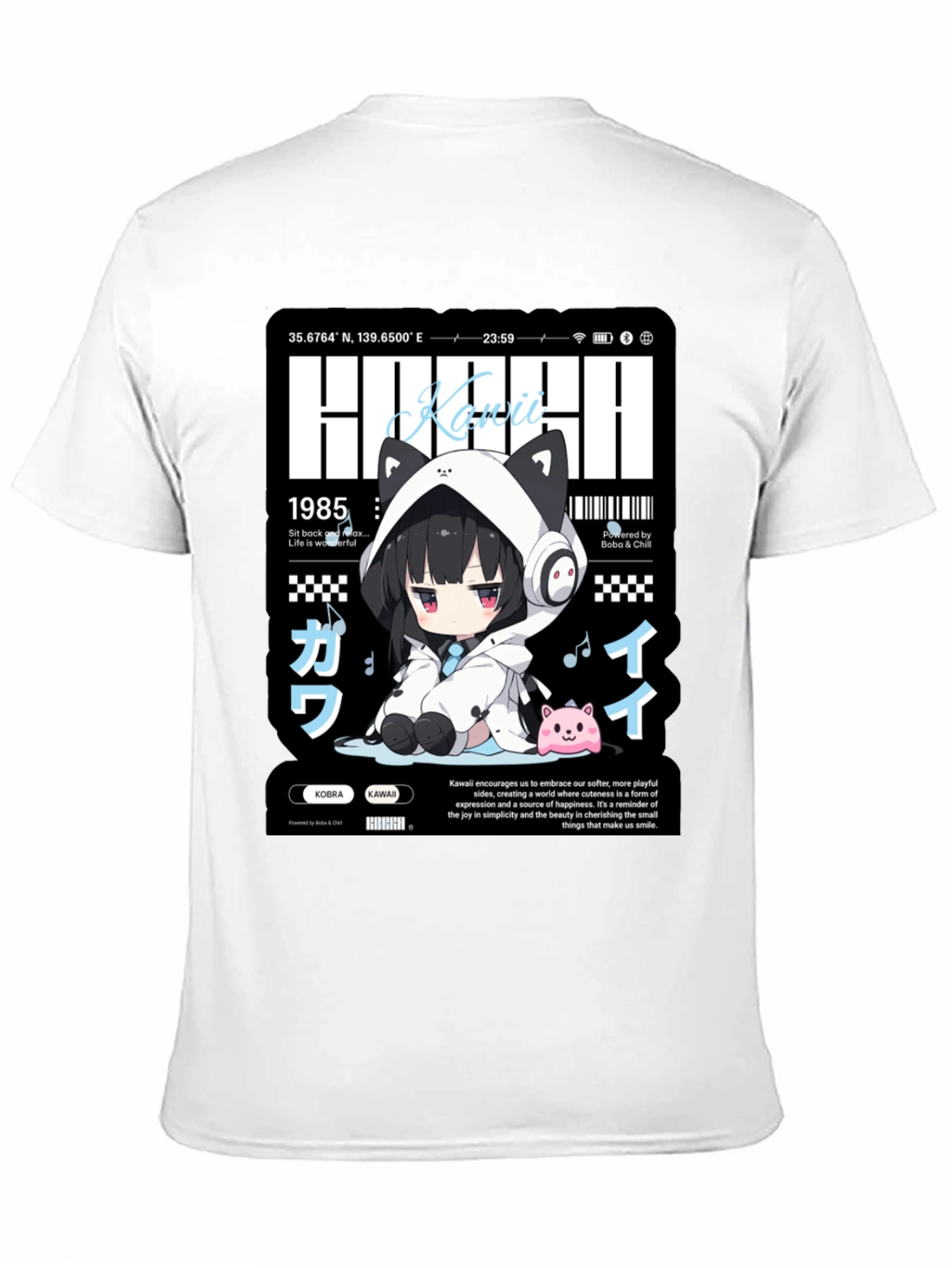 Kawaii Anime Graphic Print Black T-Shirt