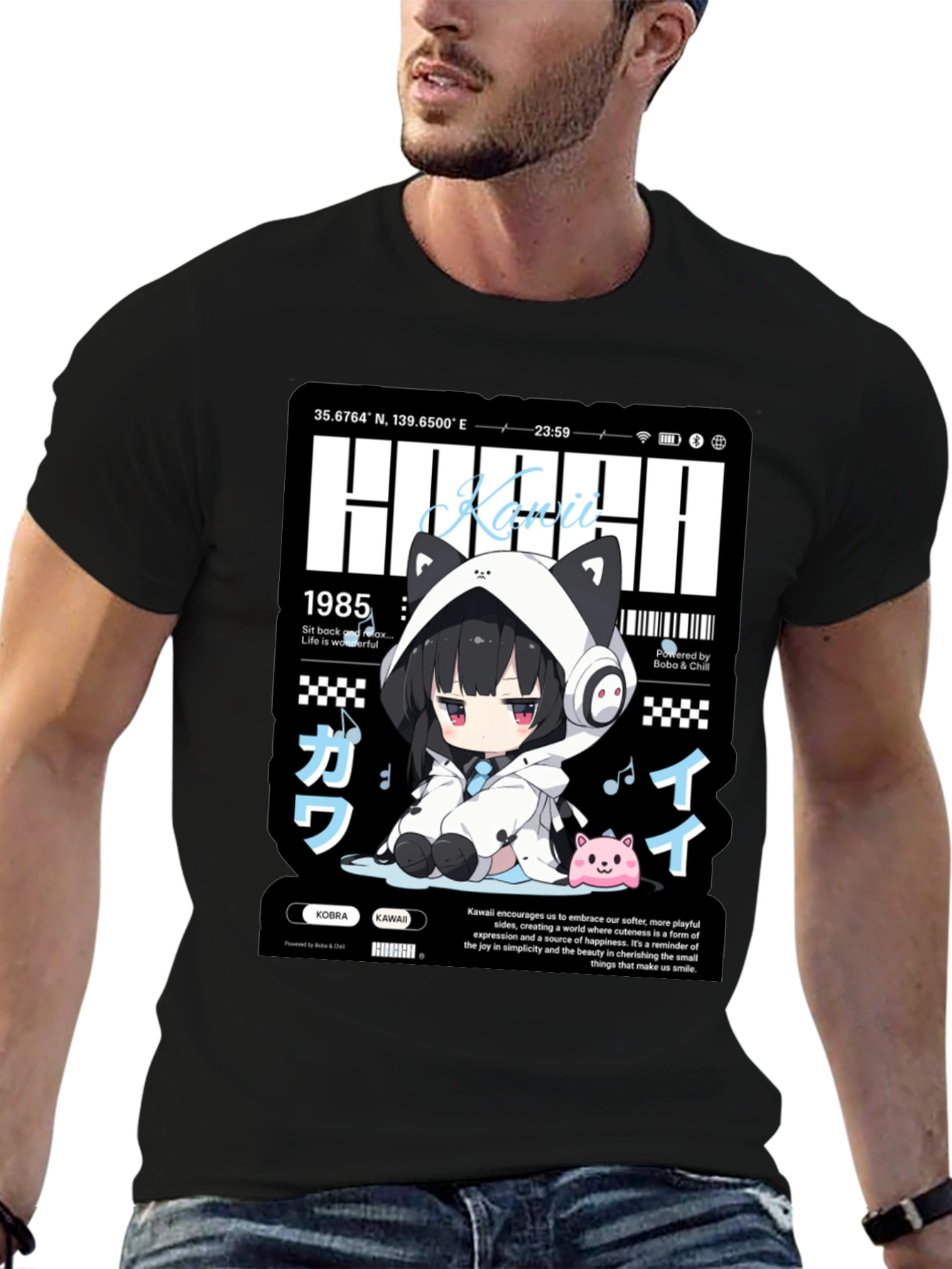 Kawaii Anime Graphic Print Black T-Shirt