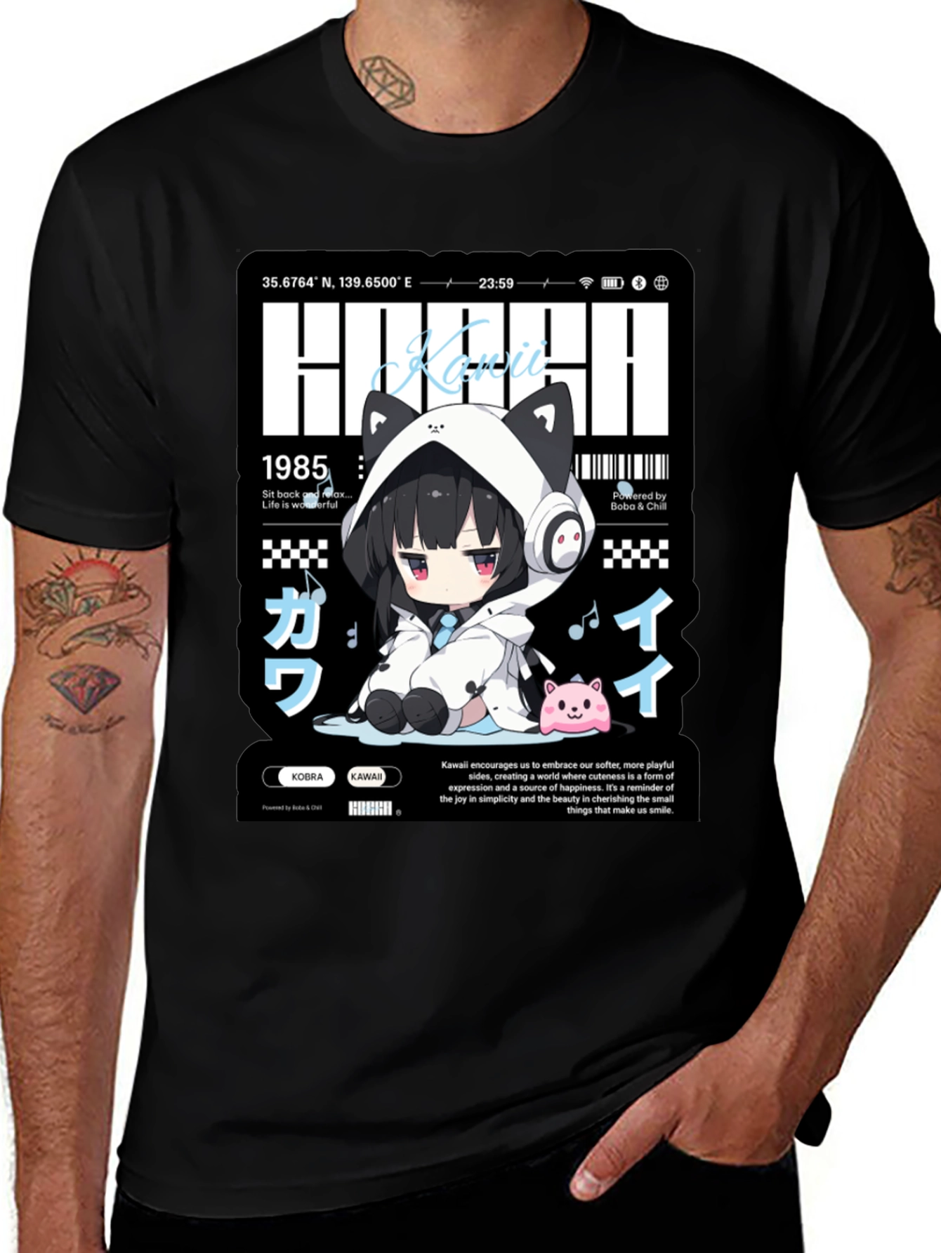 Kawaii Anime Graphic Print Black T-Shirt