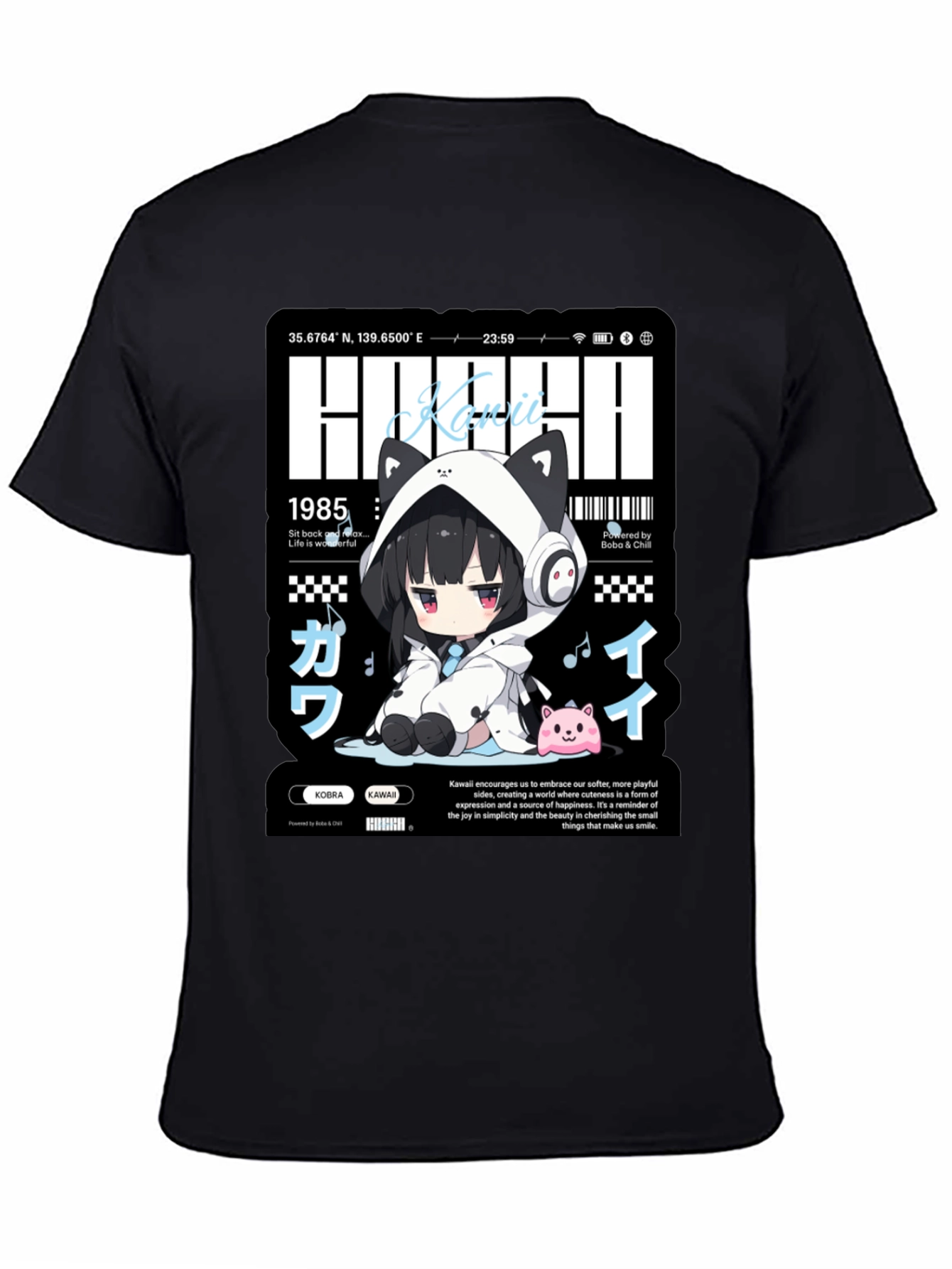 Kawaii Anime Graphic Print Black T-Shirt