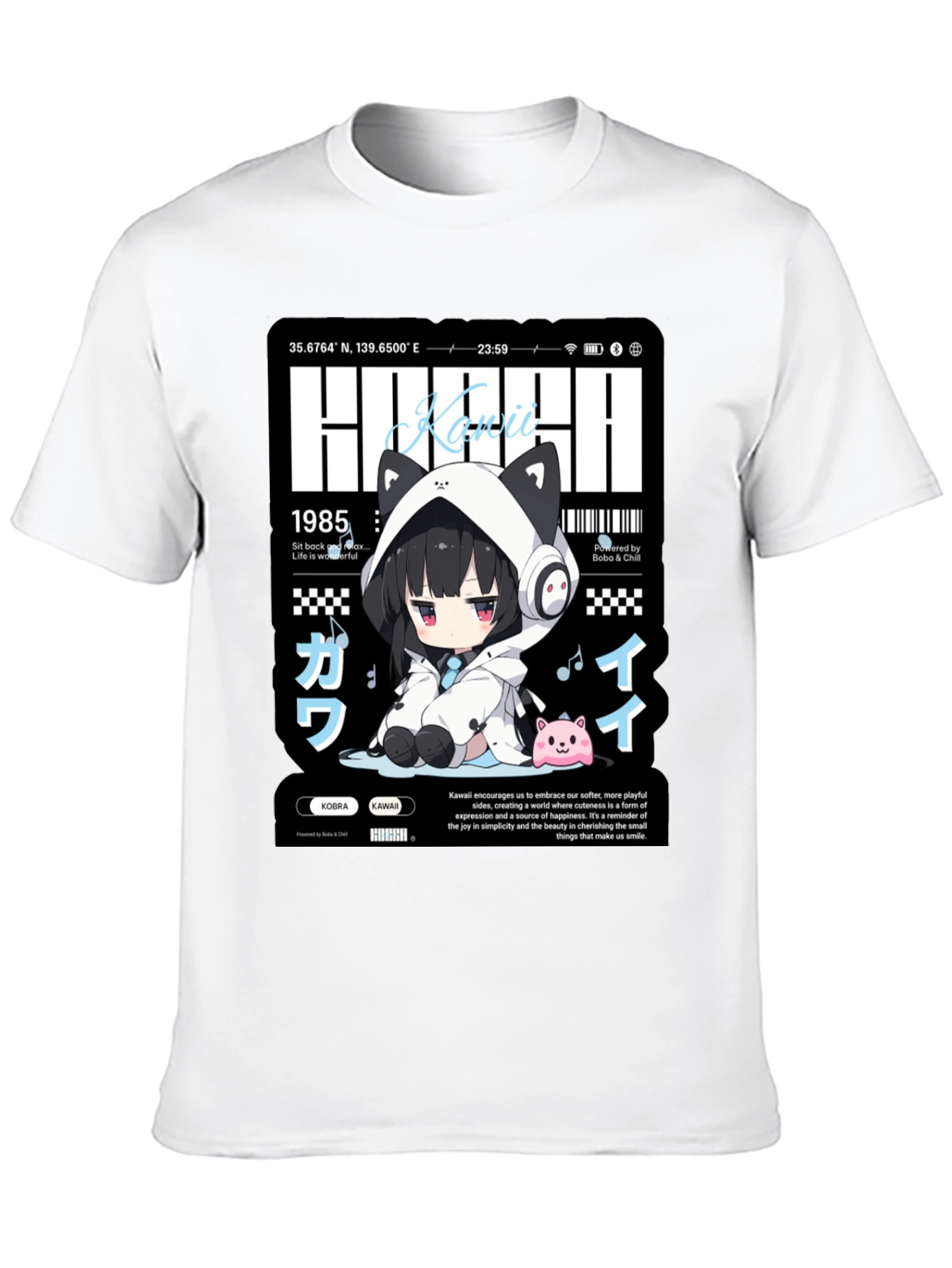 Kawaii Anime Graphic Print Black T-Shirt