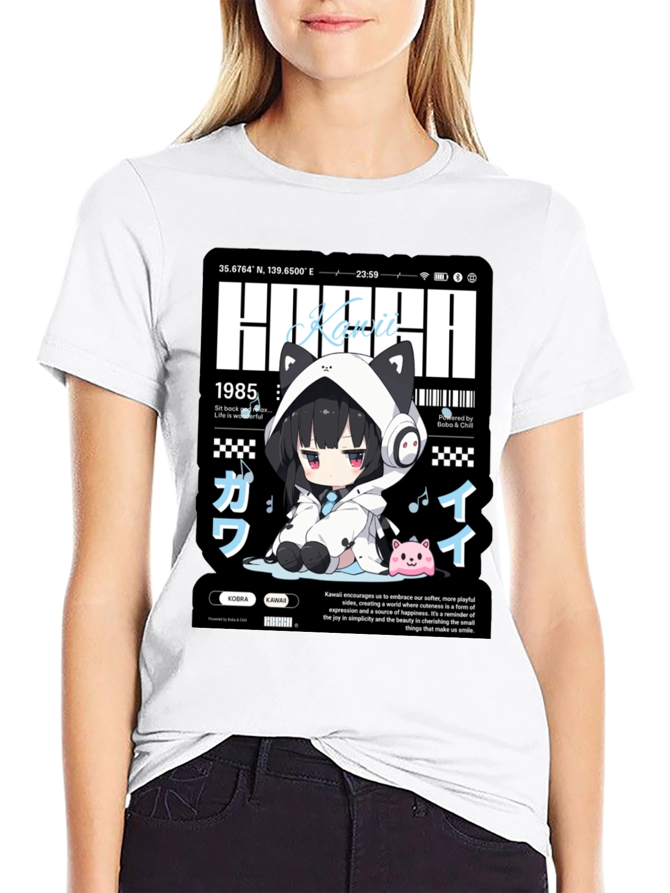 Kawaii Anime Graphic Print Black T-Shirt
