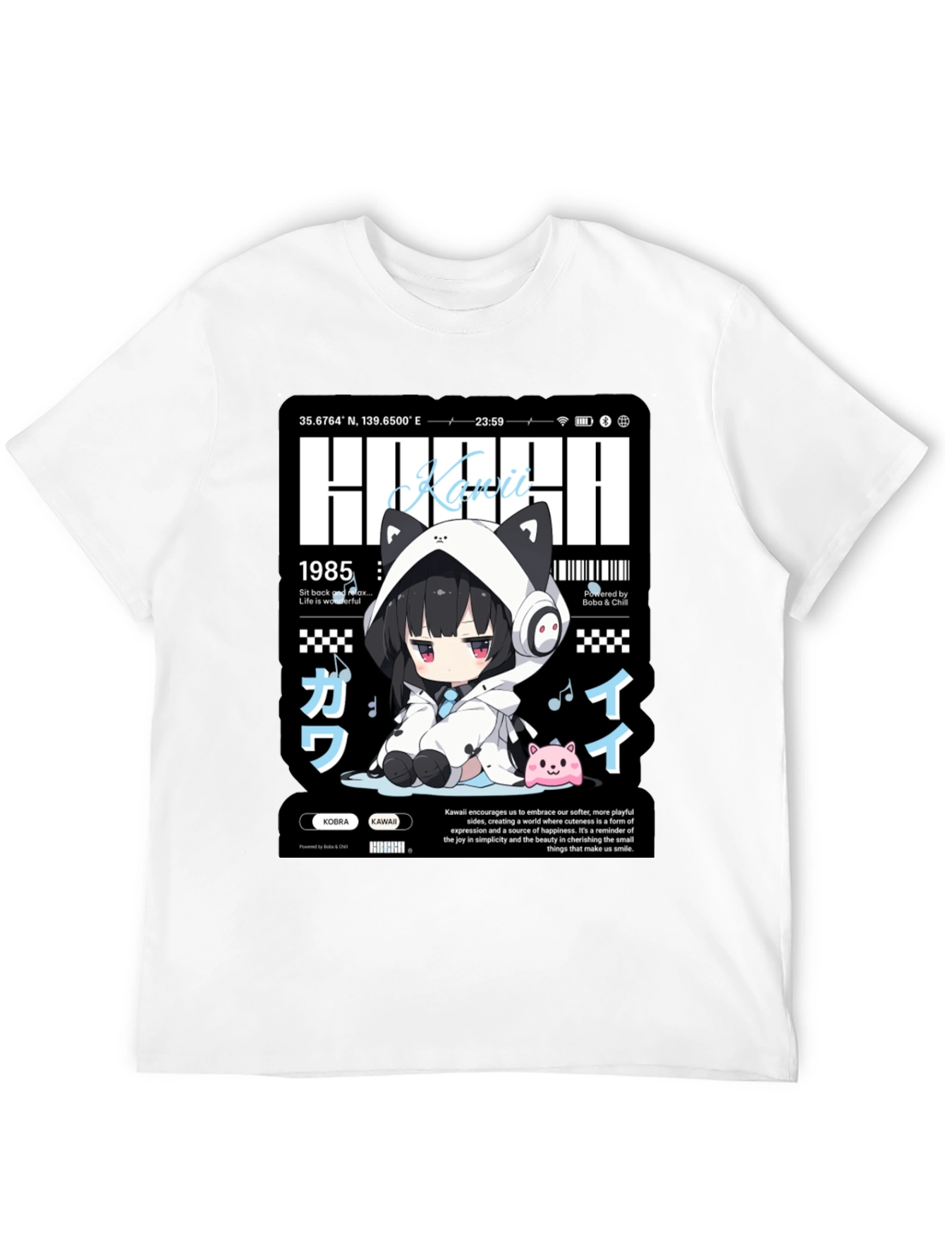 Kawaii Anime Graphic Print Black T-Shirt