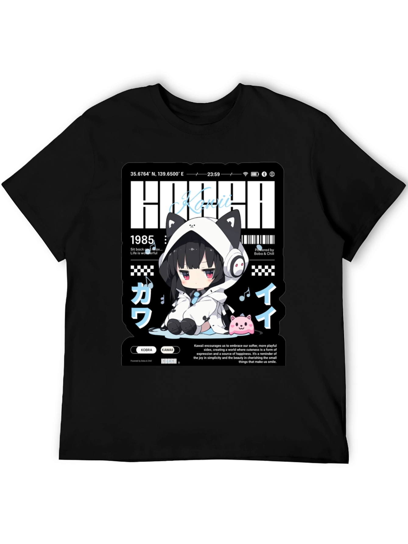 Kawaii Anime Graphic Print Black T-Shirt