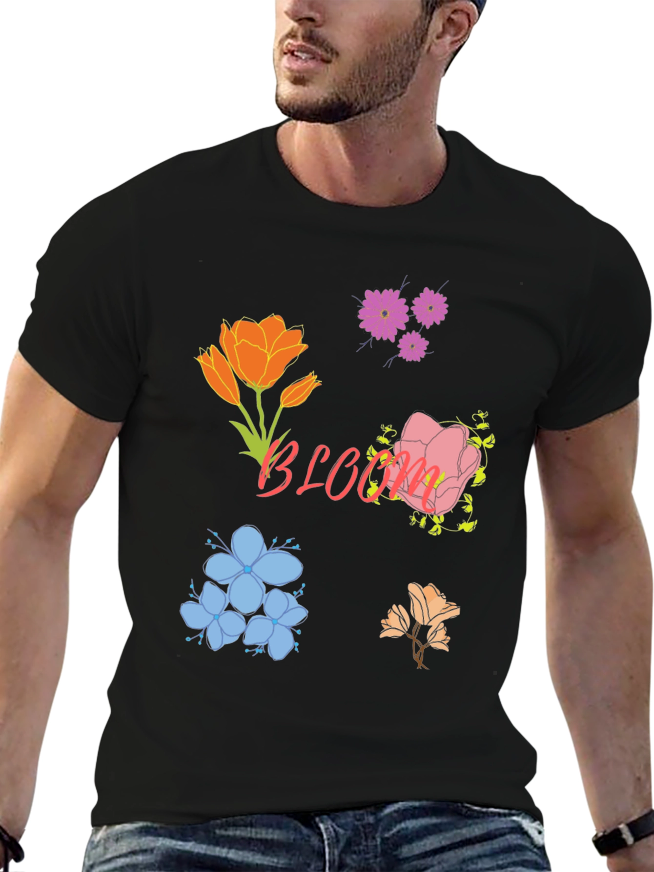Floral Bloom Print Black T-Shirt