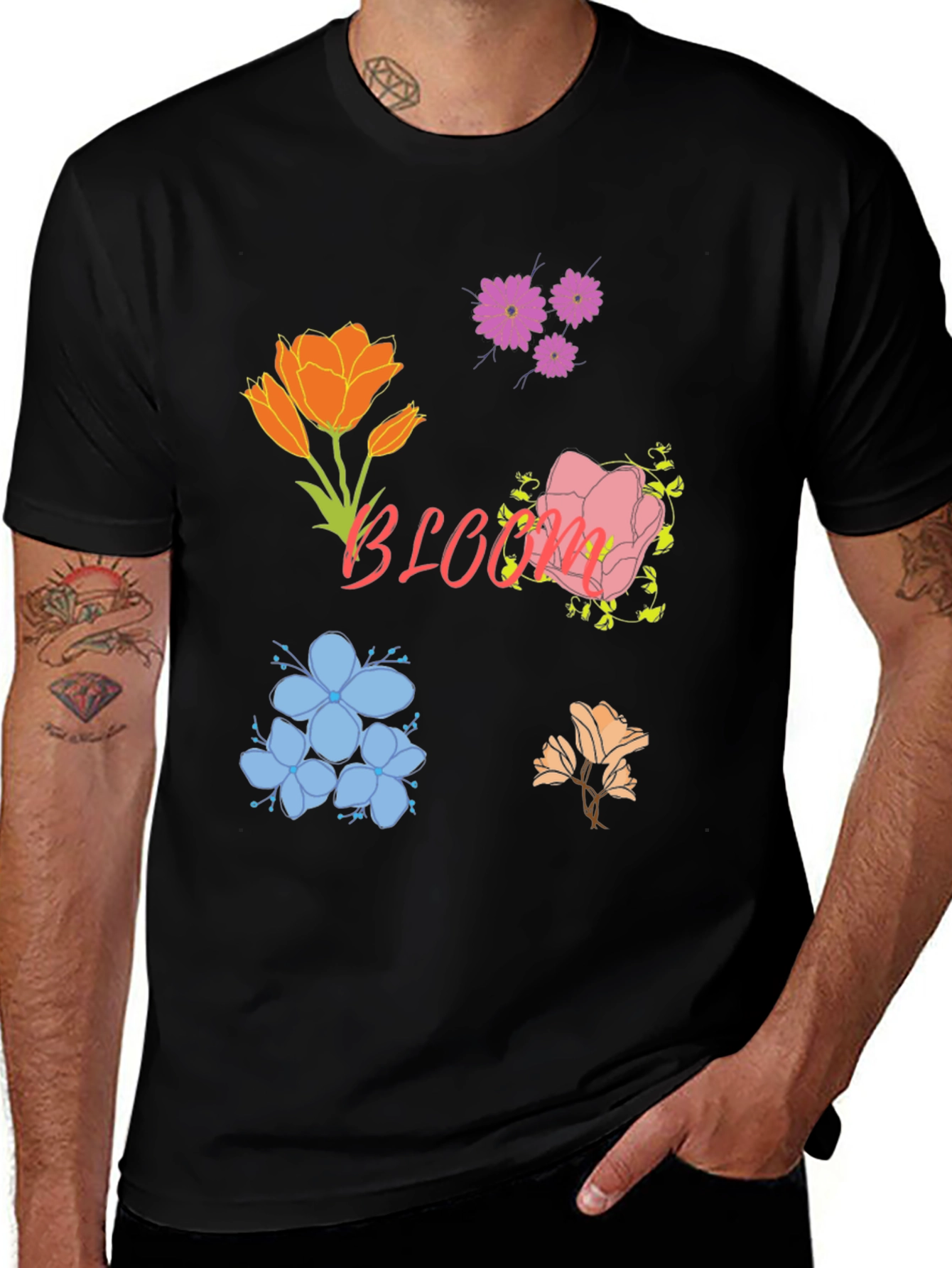 Floral Bloom Print Black T-Shirt