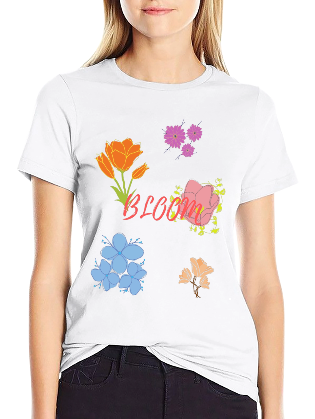 Floral Bloom Print Black T-Shirt