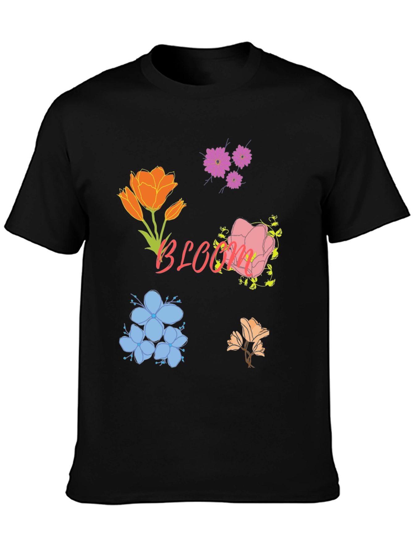Floral Bloom Print Black T-Shirt