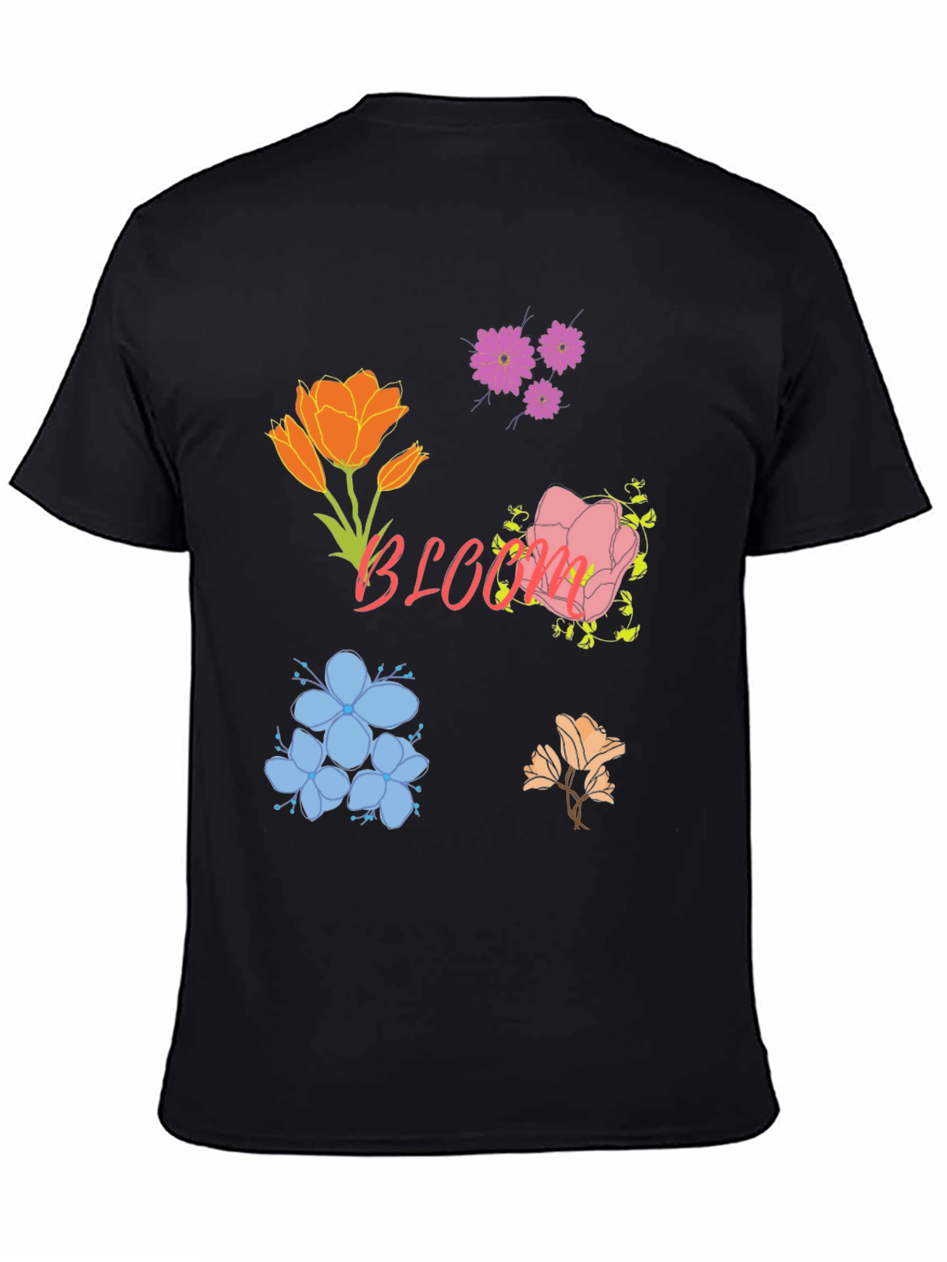 Floral Bloom Print Black T-Shirt