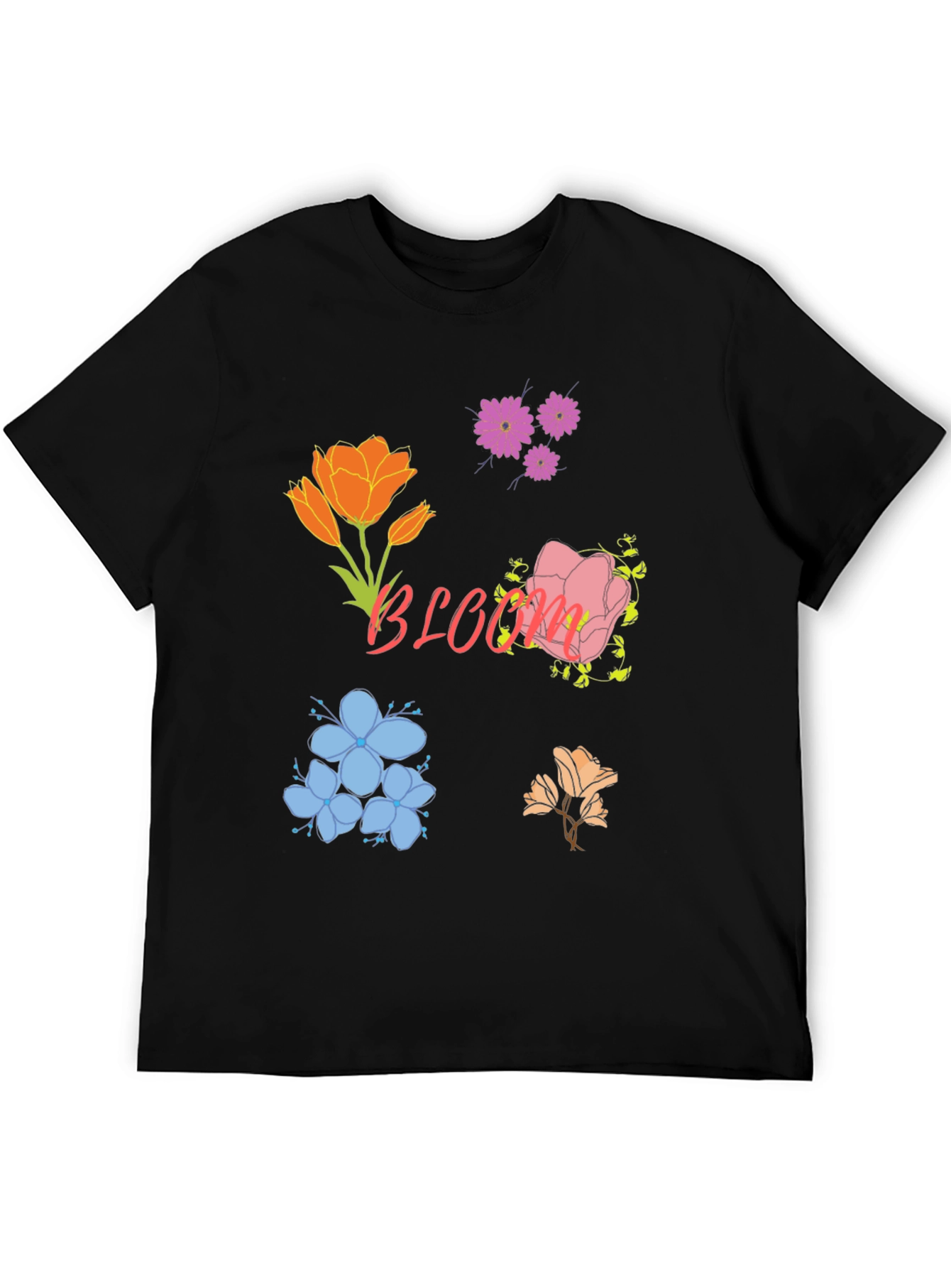 Floral Bloom Print Black T-Shirt