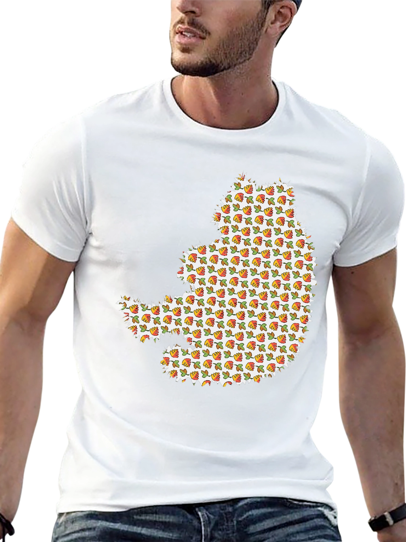 Novelty Cat Print Black Crew Neck T-Shirt