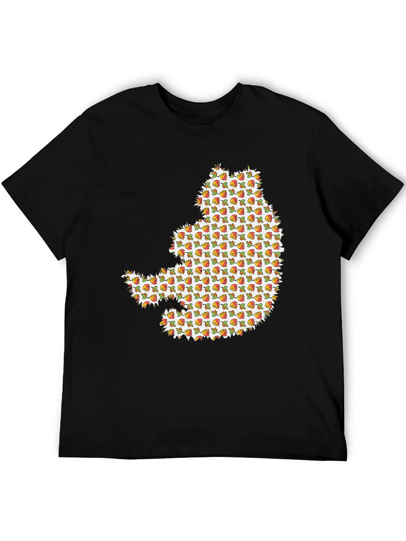 Novelty Cat Print Black Crew Neck T-Shirt