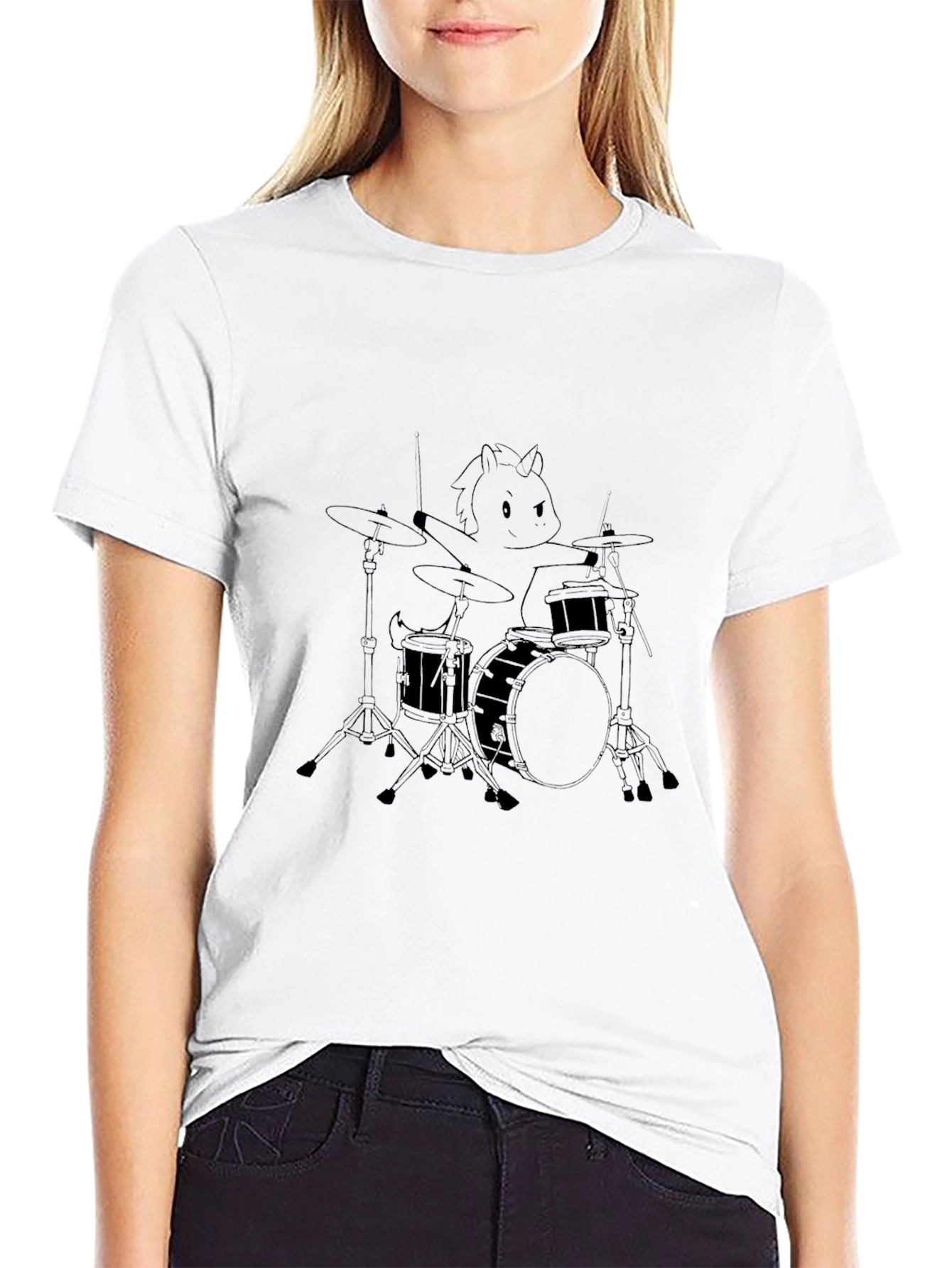 Unicorn Drummer Graphic T-Shirt - Black