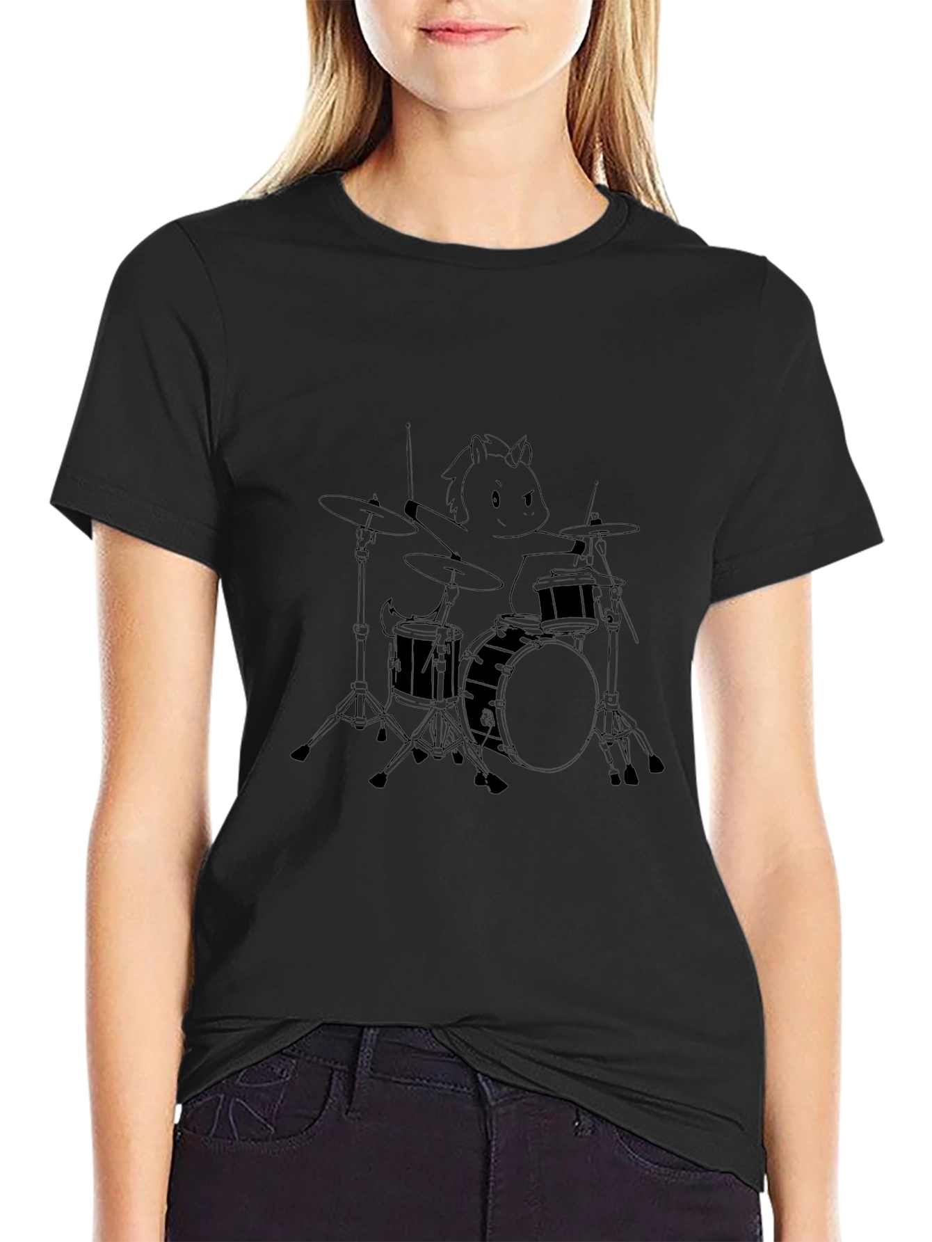 Unicorn Drummer Graphic T-Shirt - Black