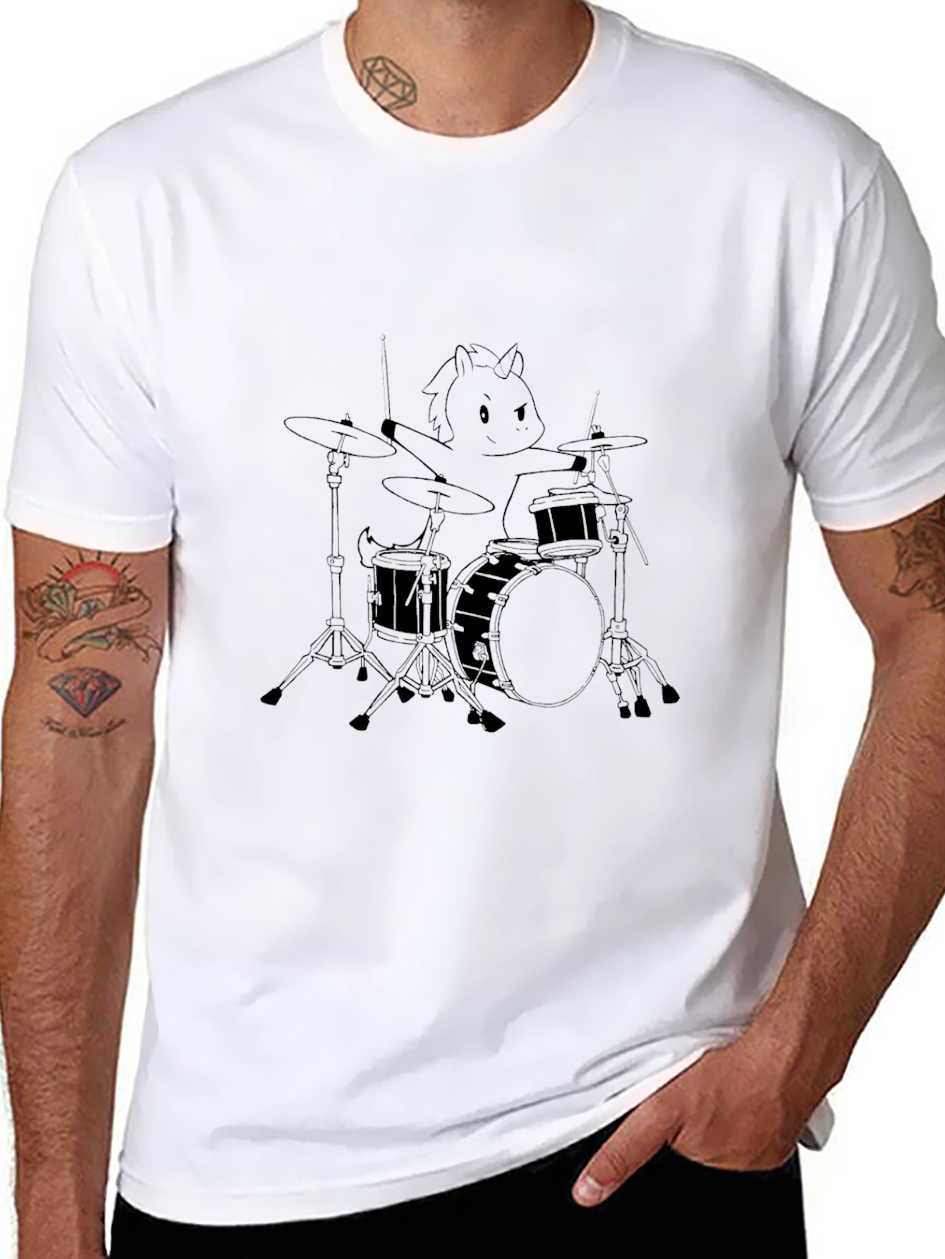 Unicorn Drummer Graphic T-Shirt - Black