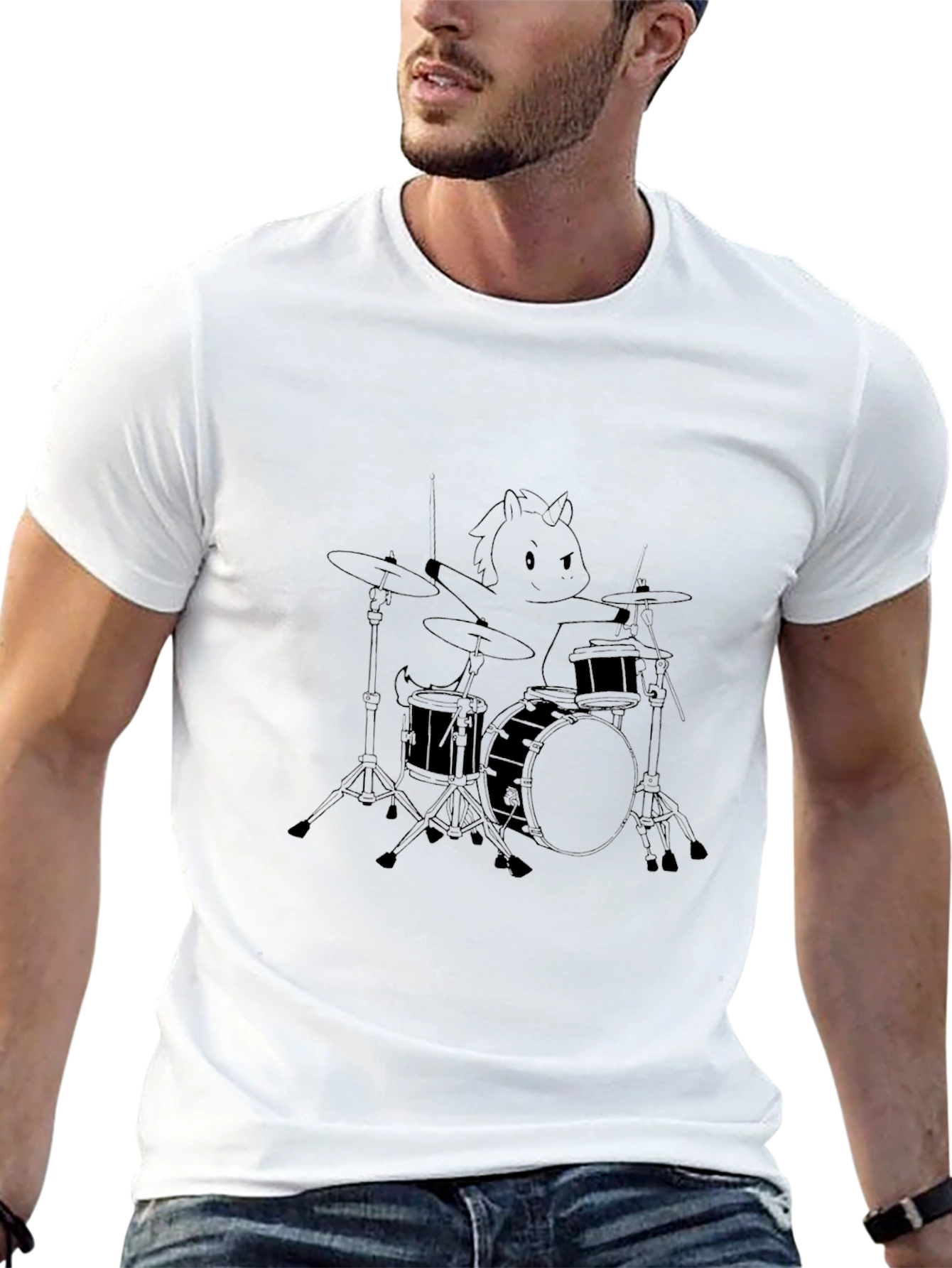 Unicorn Drummer Graphic T-Shirt - Black