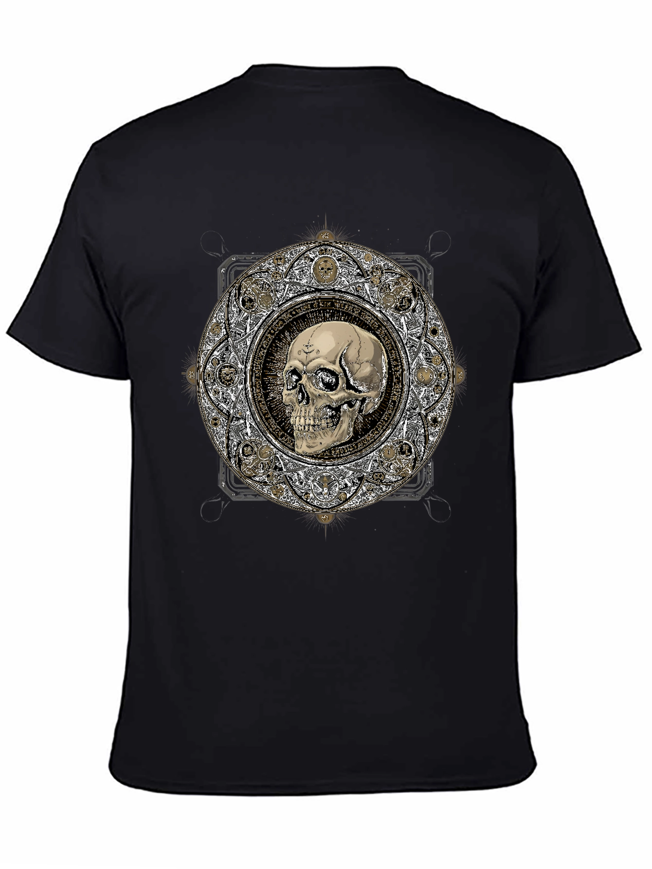 Skull Mandala Graphic Print Black T-Shirt