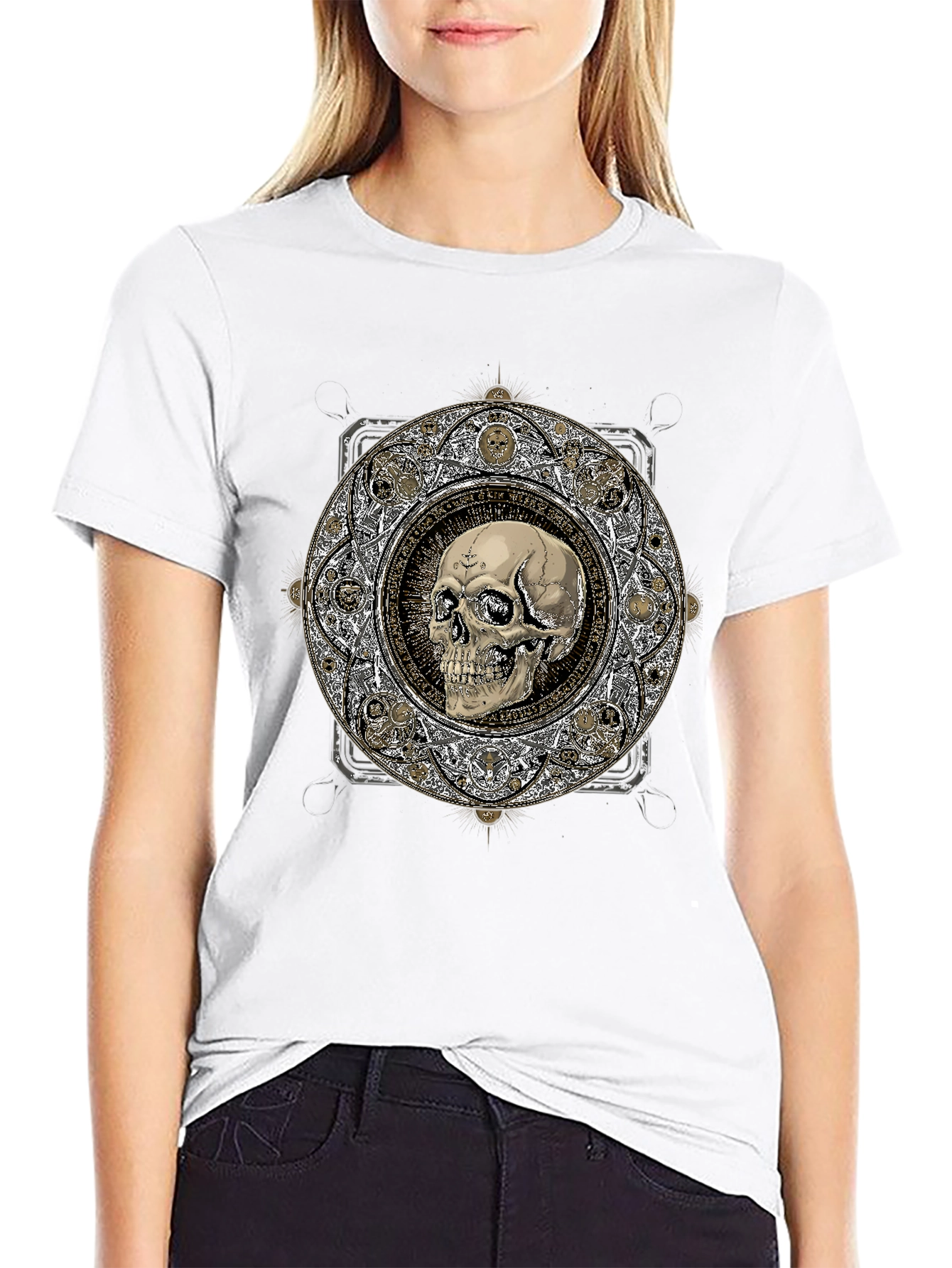Skull Mandala Graphic Print Black T-Shirt
