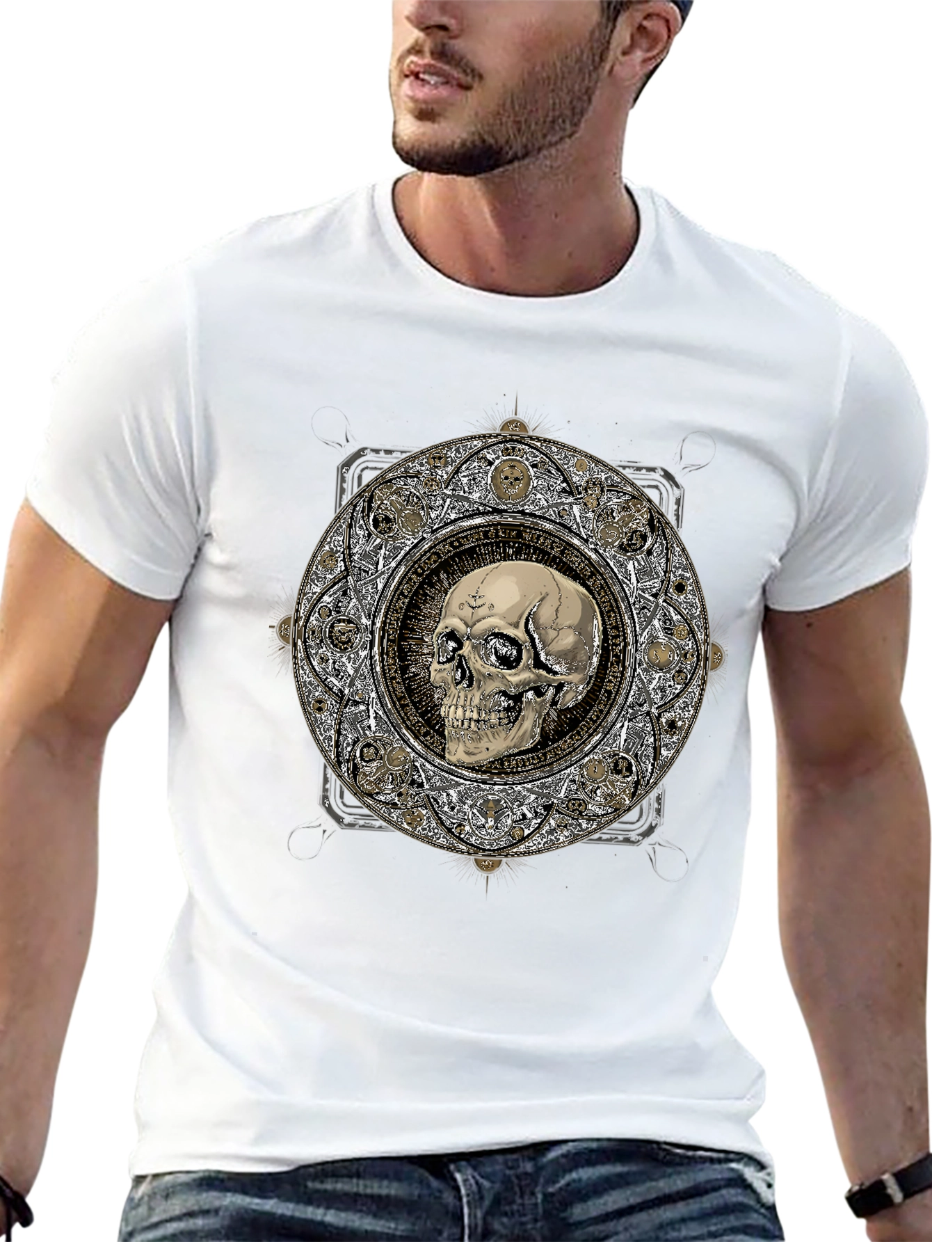 Skull Mandala Graphic Print Black T-Shirt