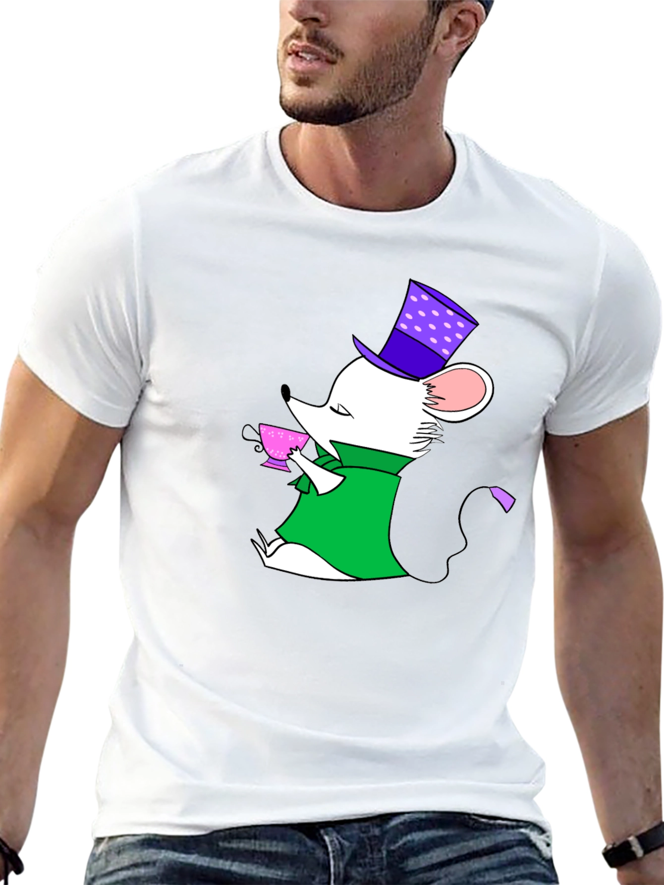 Whimsical Mouse Tea Party Black T-Shirt