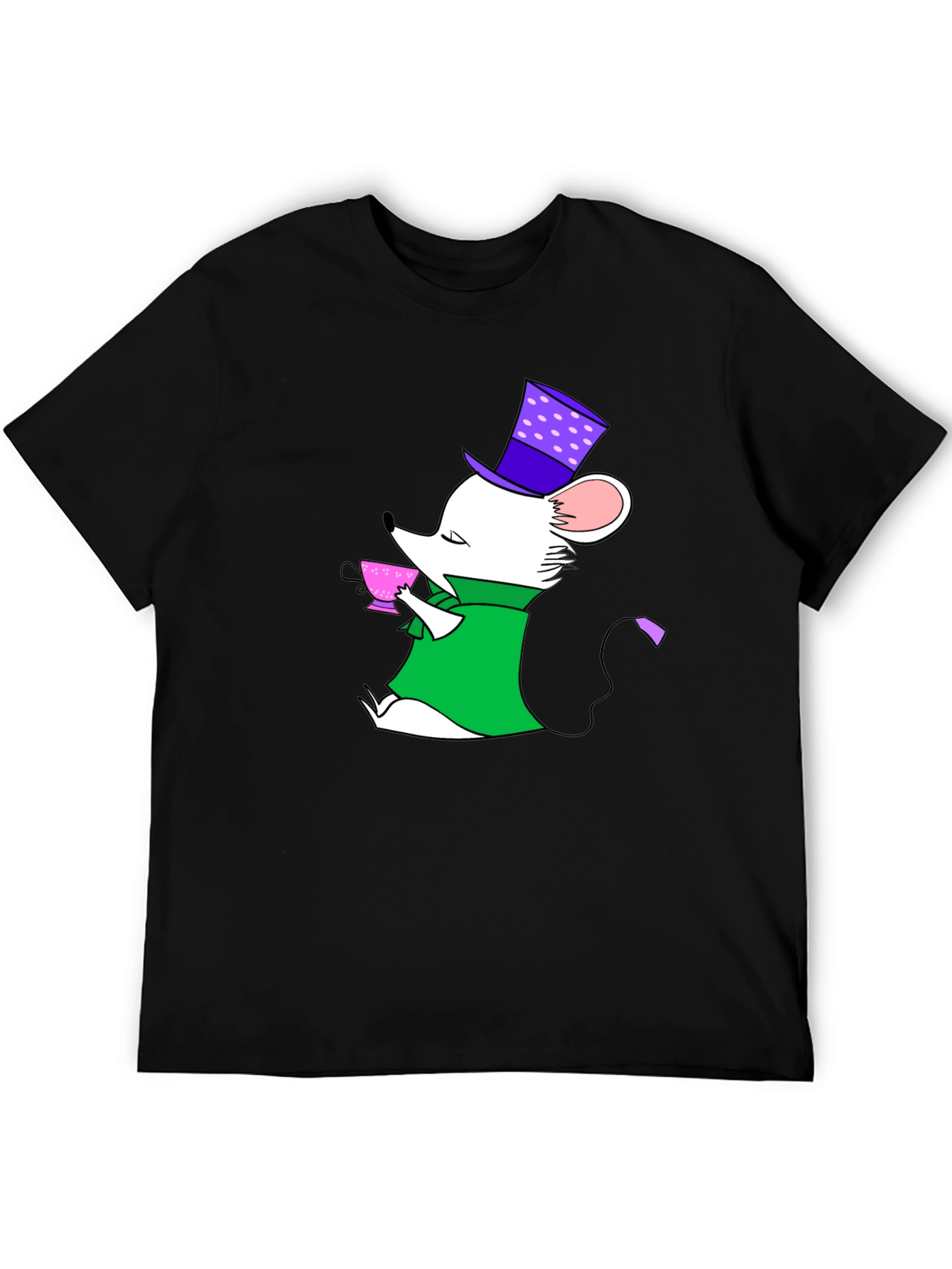 Whimsical Mouse Tea Party Black T-Shirt
