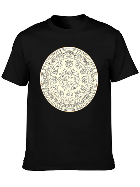 Black T-Shirt with Floral Mandala Design